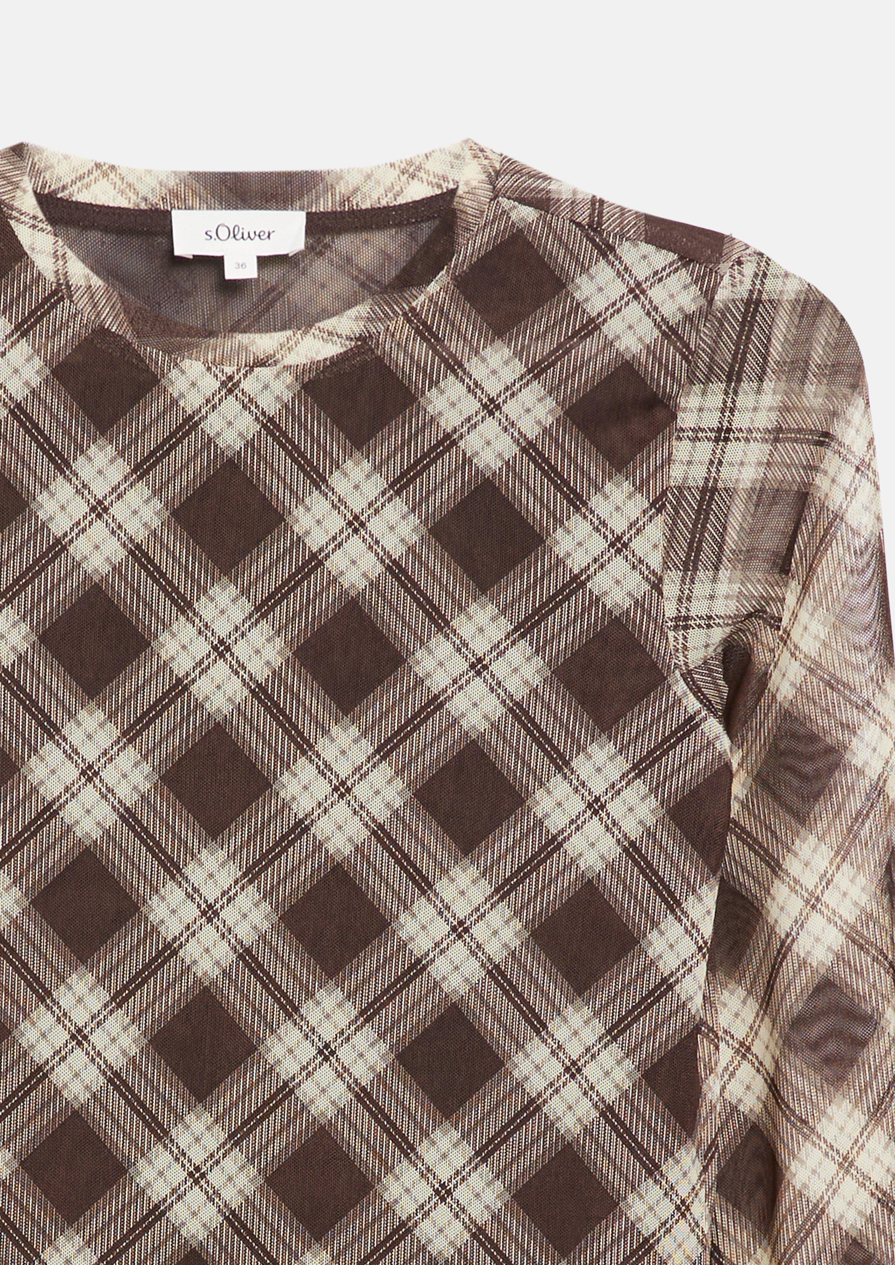 Femmes T-shirt en maille légèrement transparente à motif à carreaux en beige de s.Oliver
