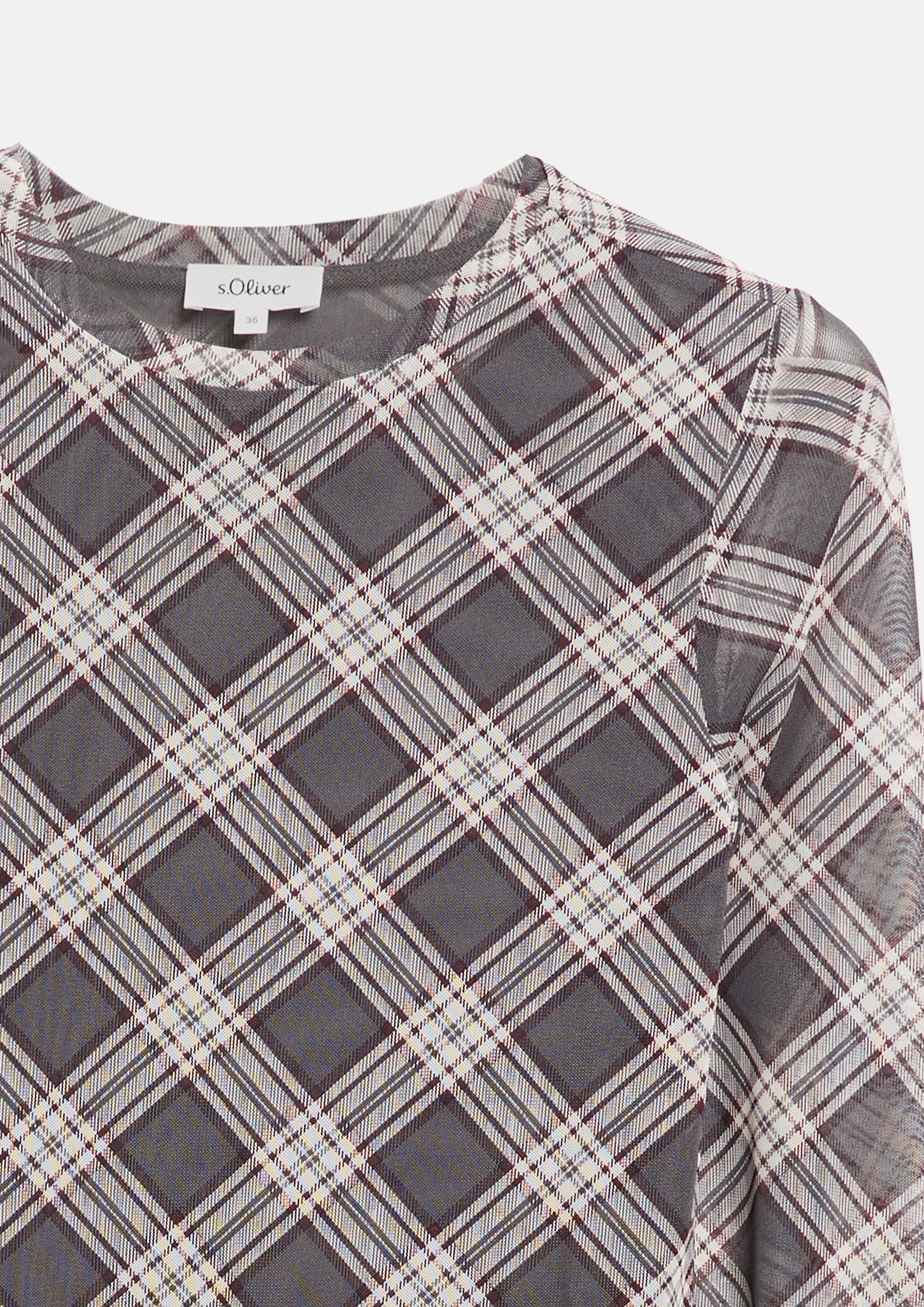 Dames Licht doorschijnend mesh-shirt met ruitjespatroon in grijs van s.Oliver