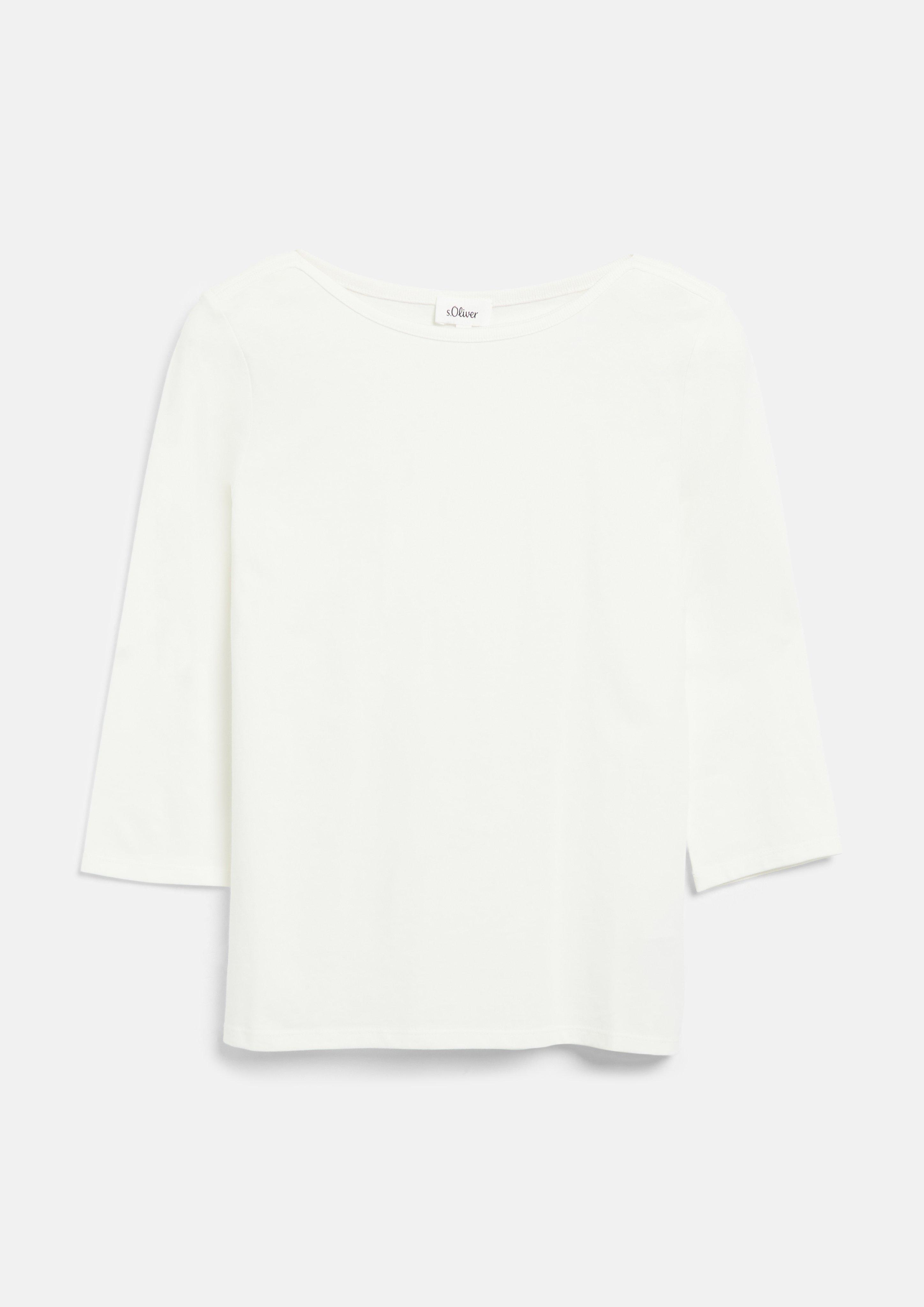 Damen T-Shirt mit dekorativem U-Boot-Ausschnitt in creme von s.Oliver