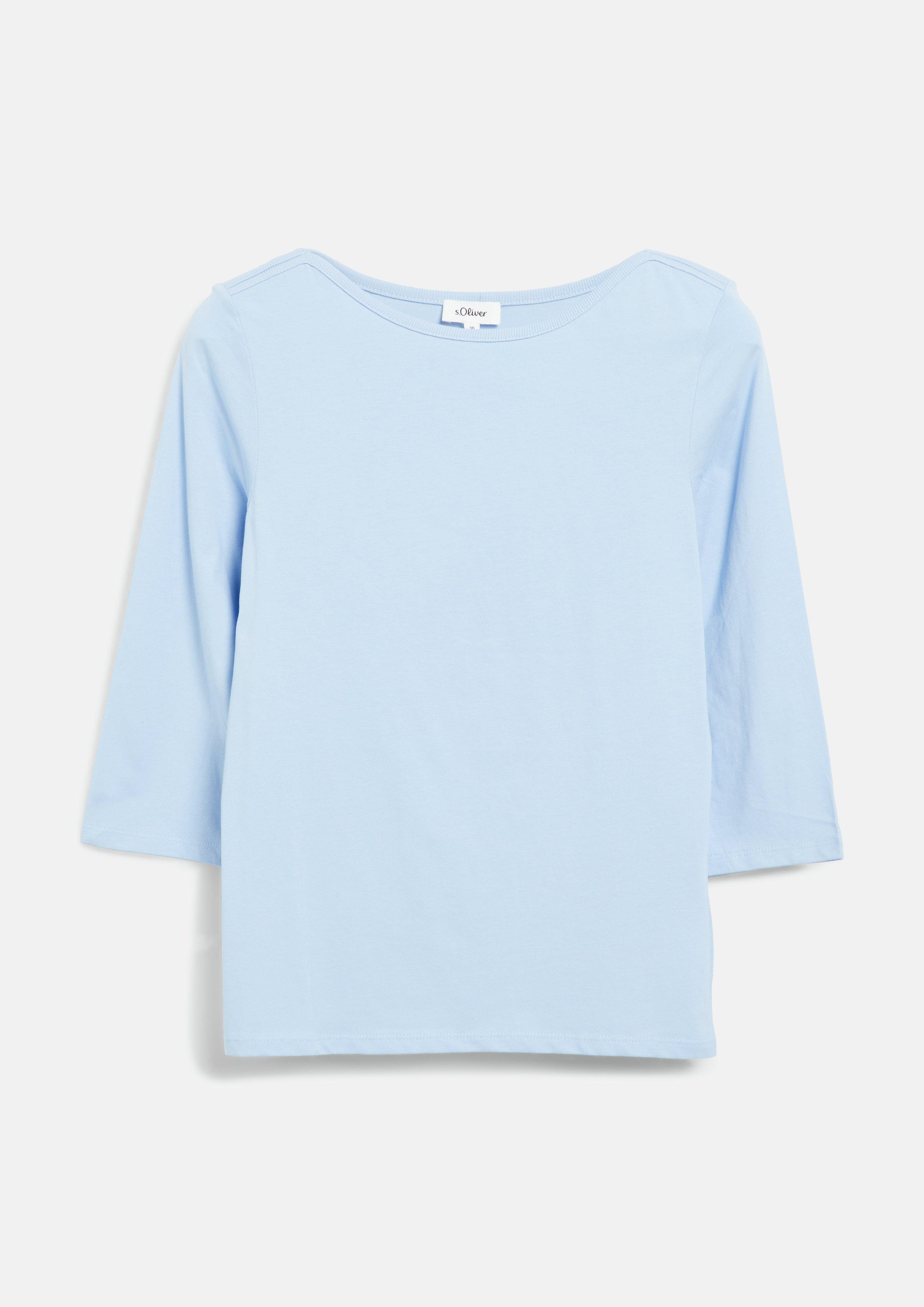 Damen T-Shirt mit dekorativem U-Boot-Ausschnitt in blau von s.Oliver