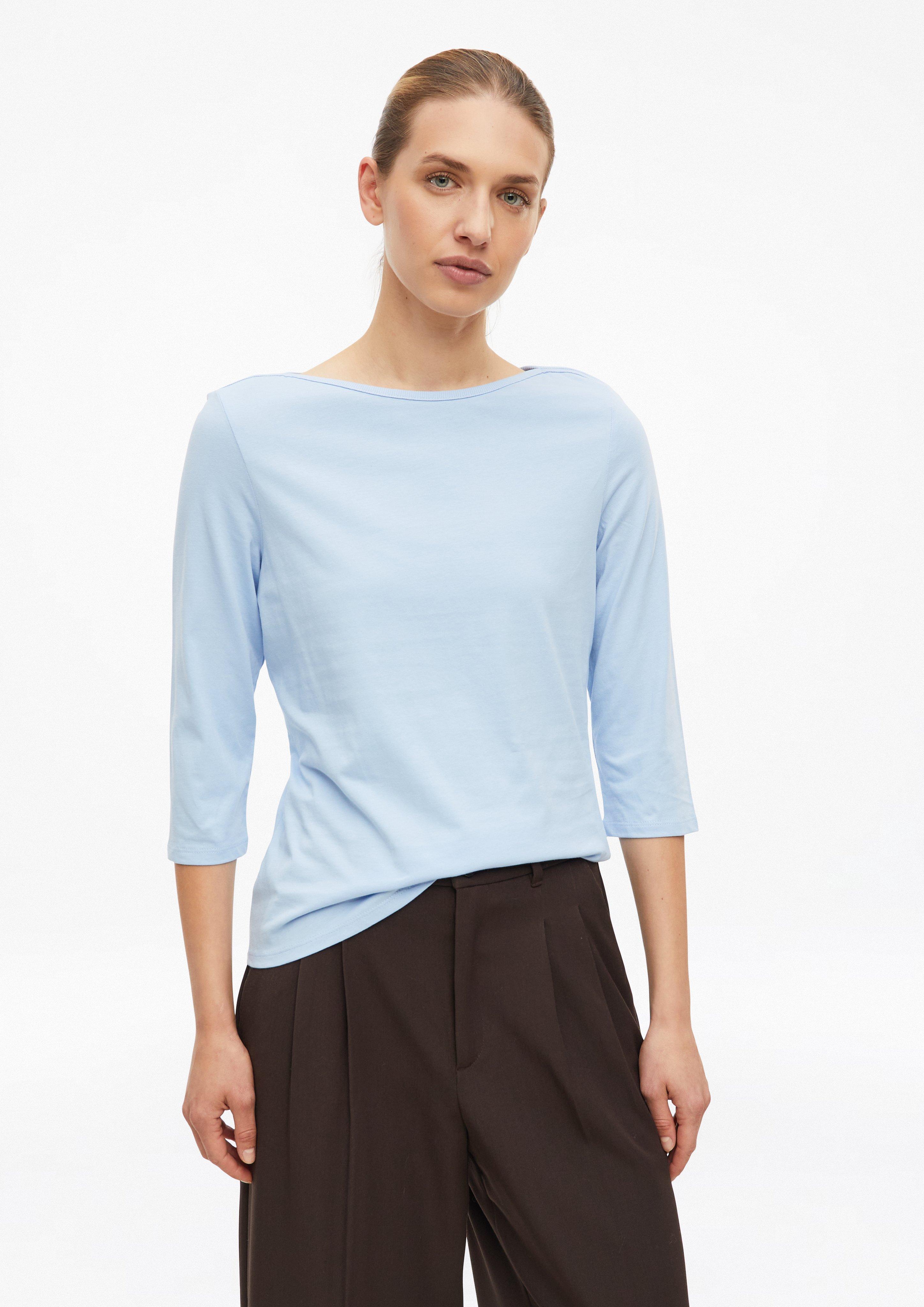 T-Shirt mit dekorativem U-Boot-Ausschnitt in Farbe hellblau von s.Oliver