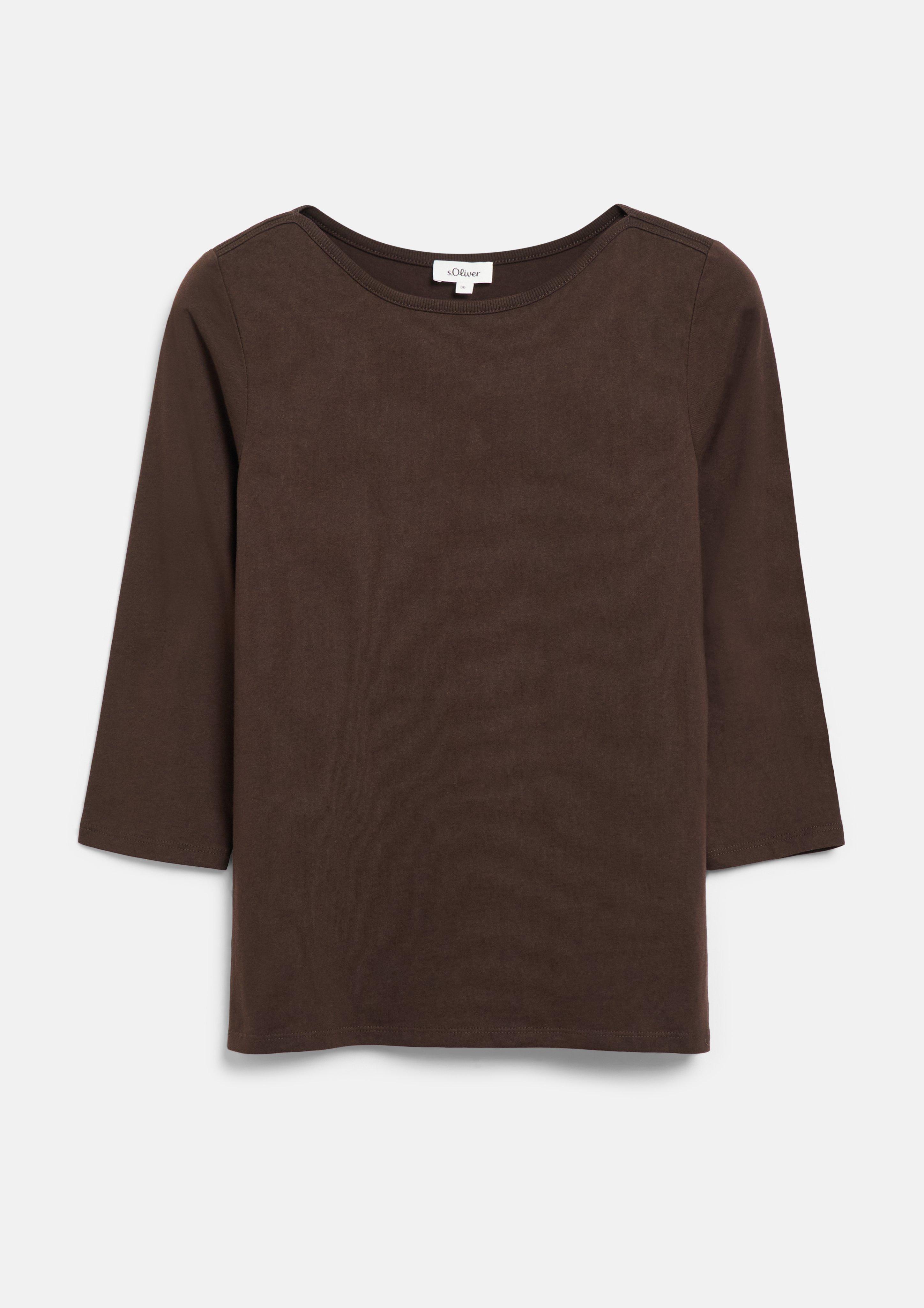 Damen T-Shirt mit dekorativem U-Boot-Ausschnitt in braun von s.Oliver