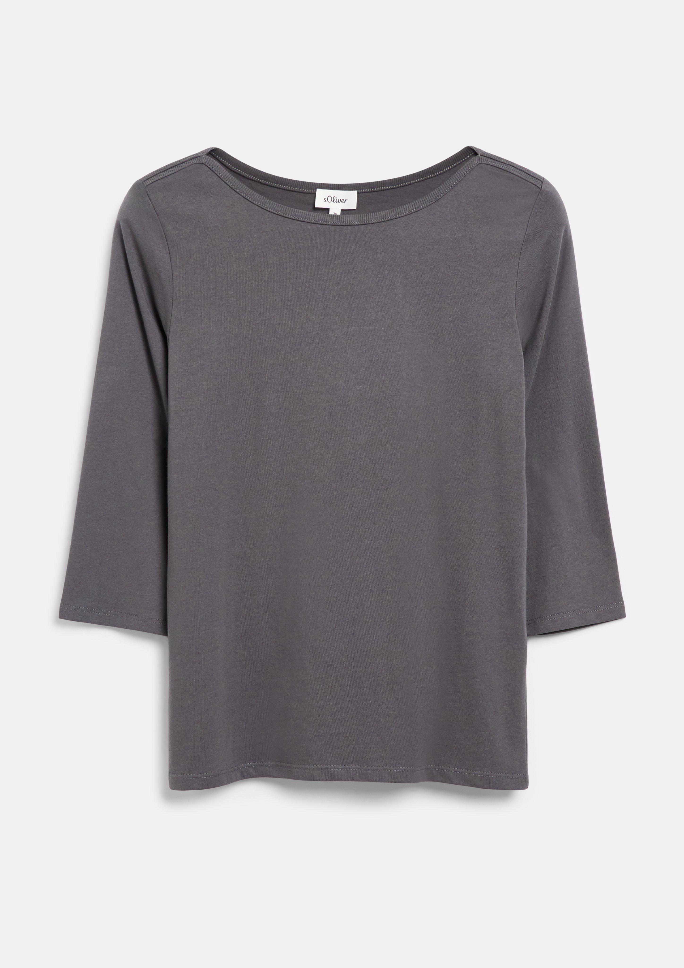 Damen T-Shirt mit dekorativem U-Boot-Ausschnitt in grau von s.Oliver