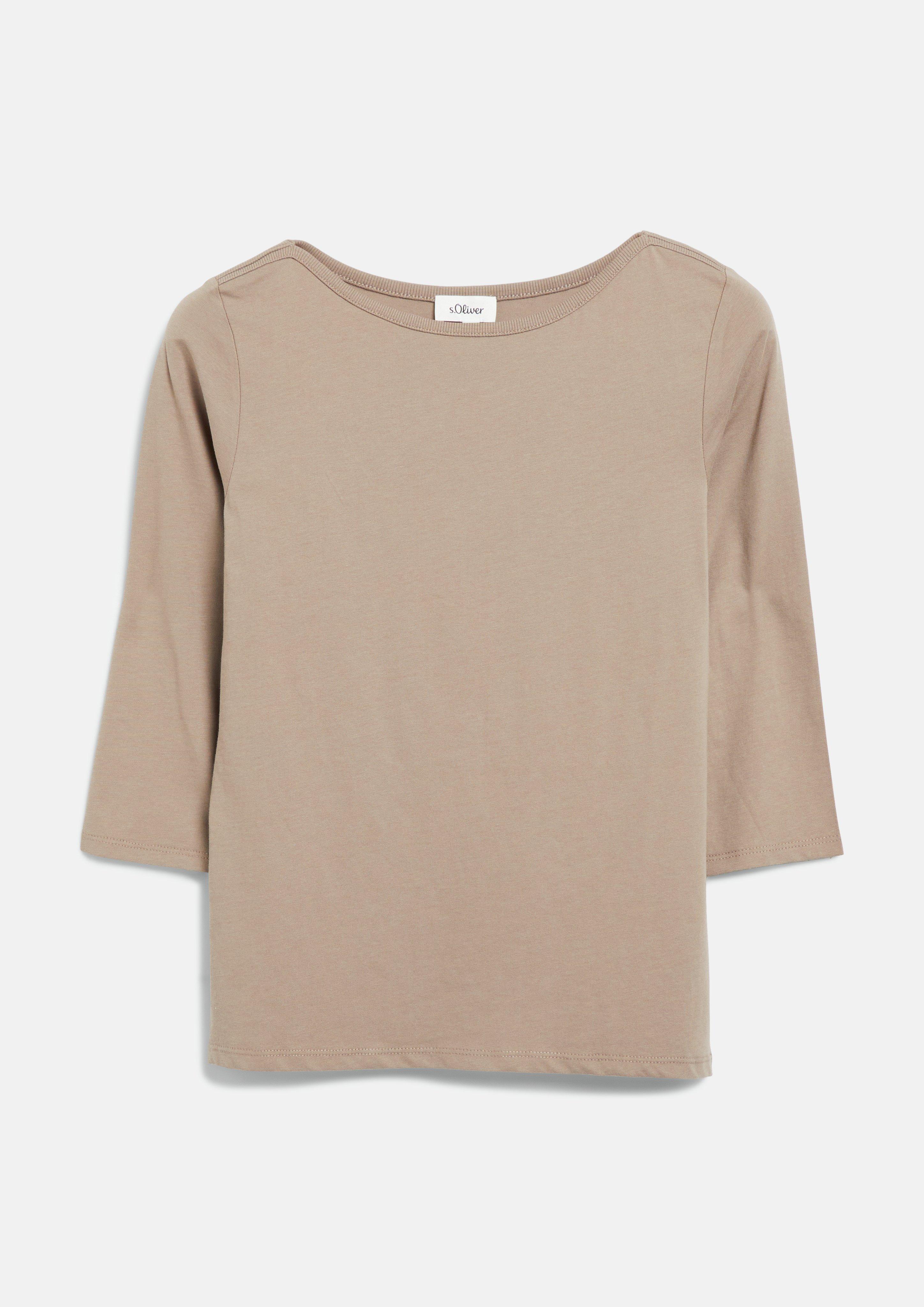 T-Shirt mit dekorativem U-Boot-Ausschnitt in Farbe braun von s.Oliver
