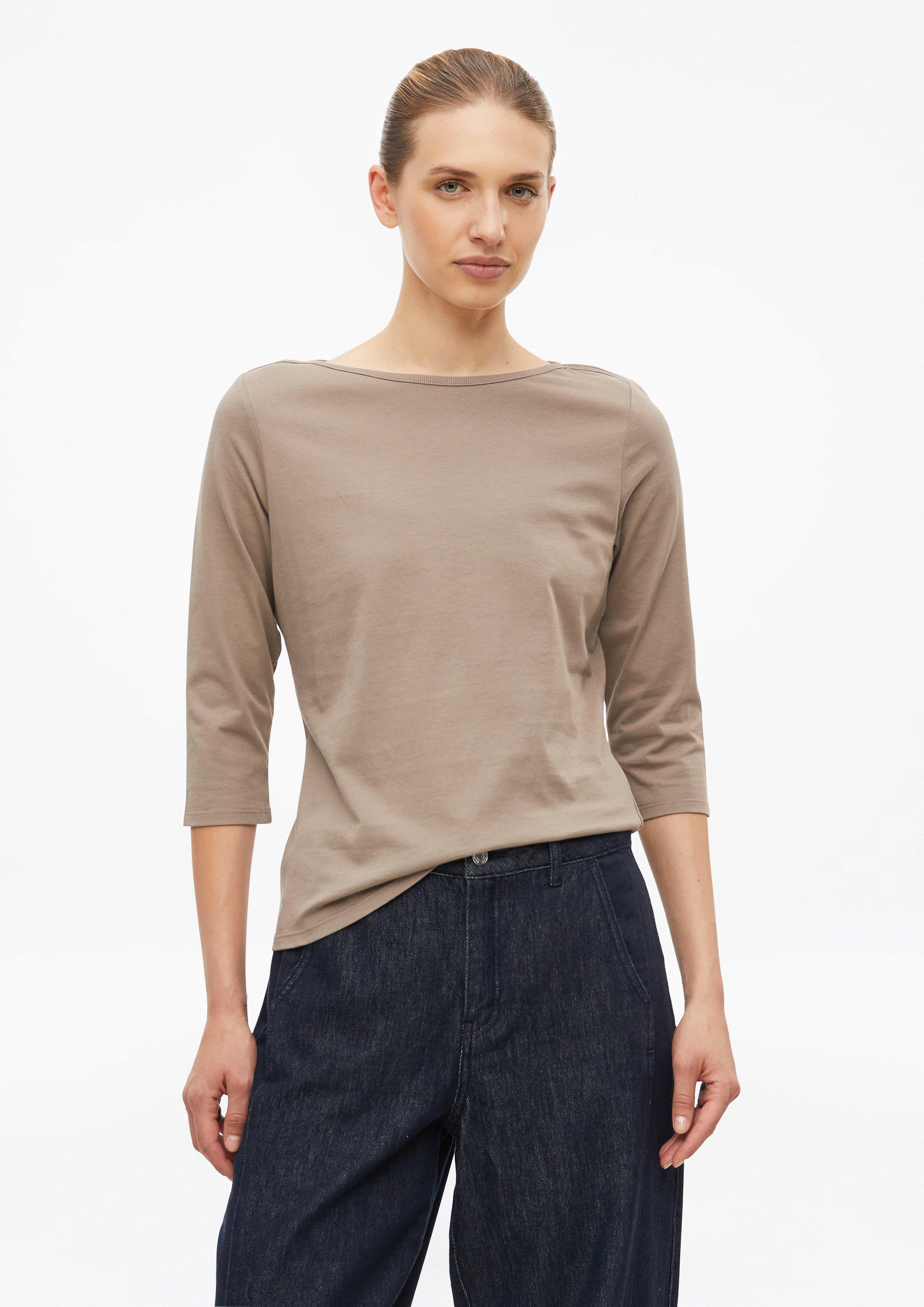 T-shirt with a decorative boat neckline in brown by s.Oliver