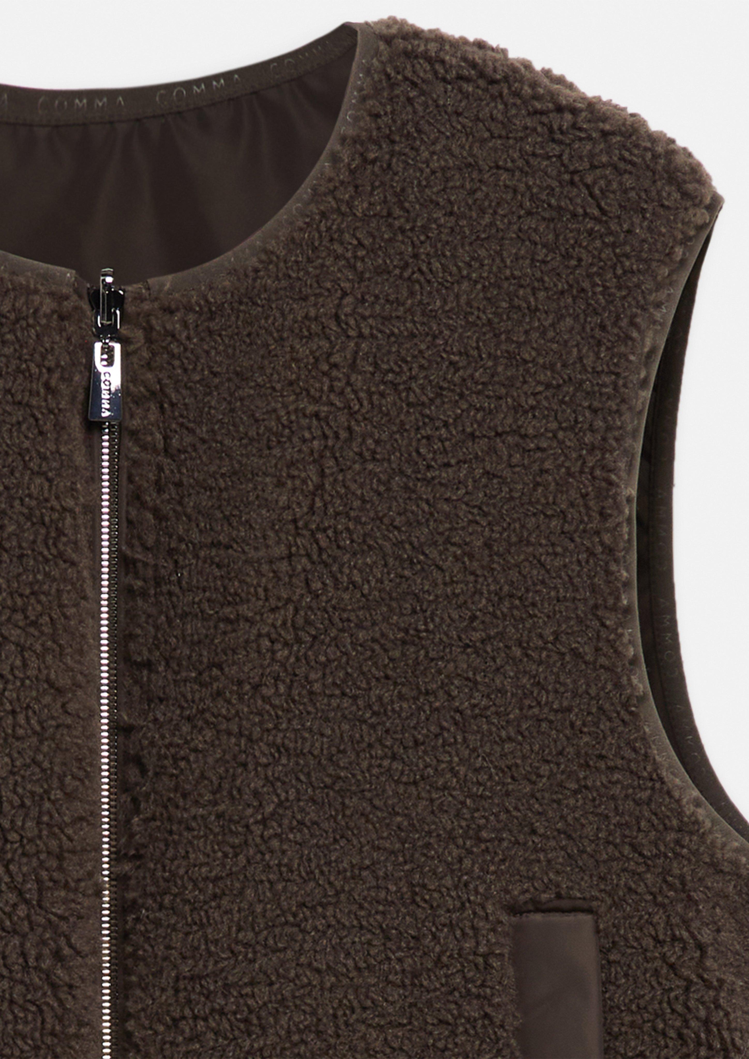 Femmes Gilet réversible en nylon avec motif ours en peluche en brun de comma
