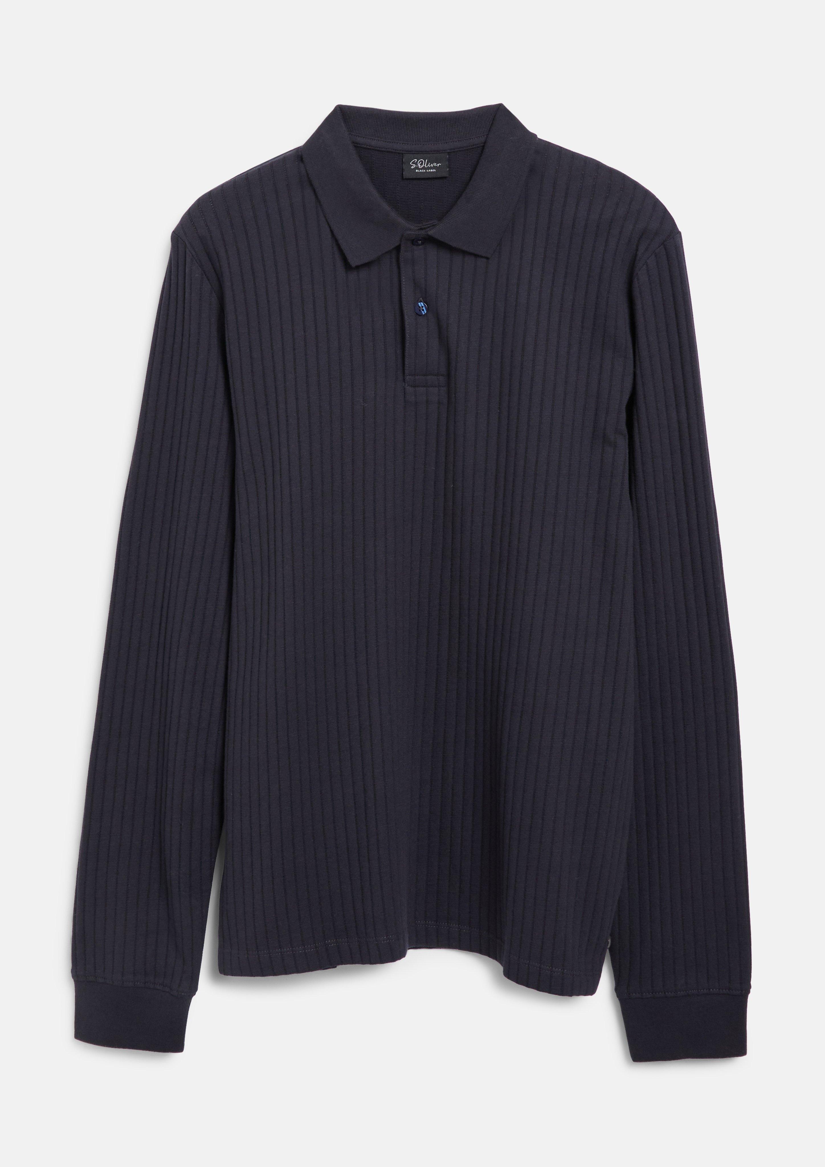Polo en jersey haut de gamme à texture côtelée en bleu marine de s.Oliver BLACK LABEL