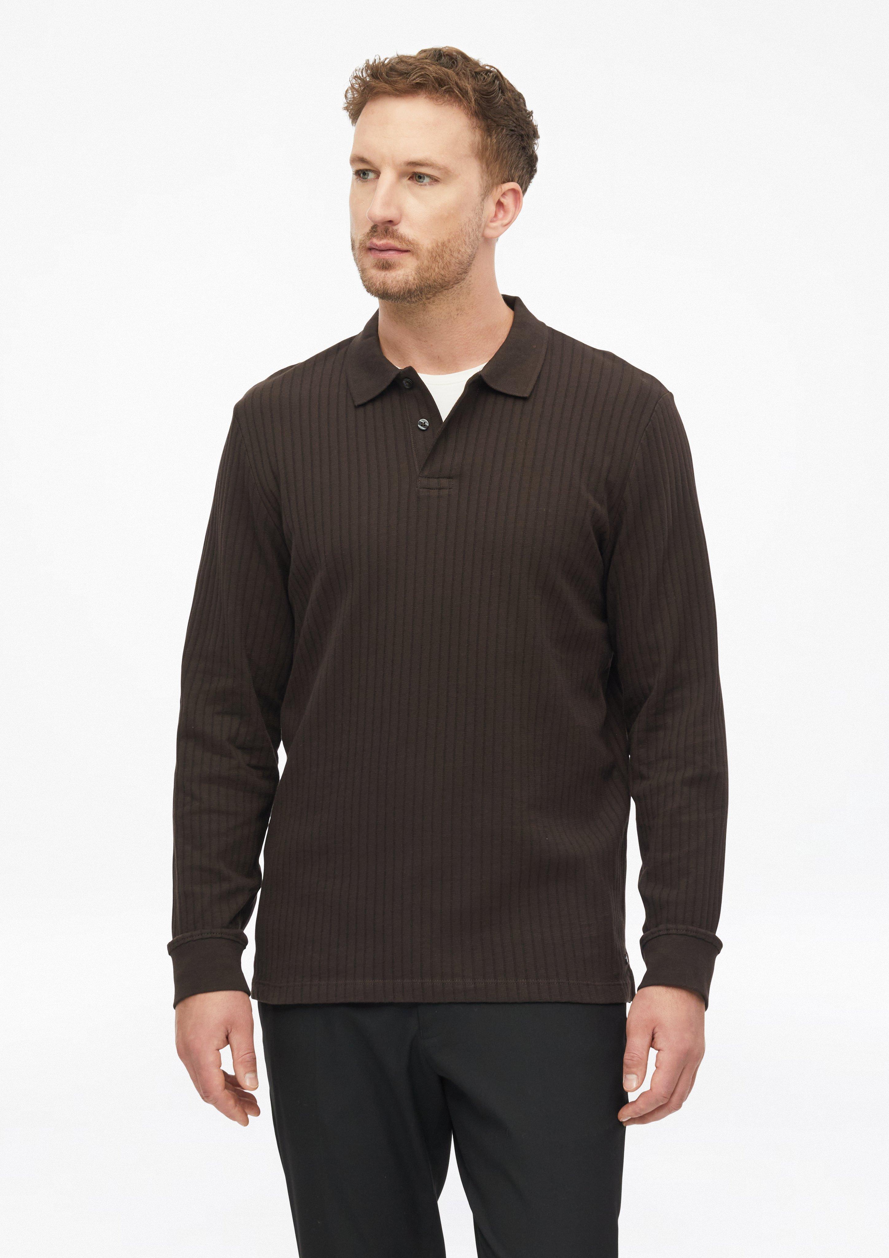 Hochwertiges Jersey-Poloshirt mit Rippstruktur in Farbe dunkelbraun von s.Oliver BLACK LABEL