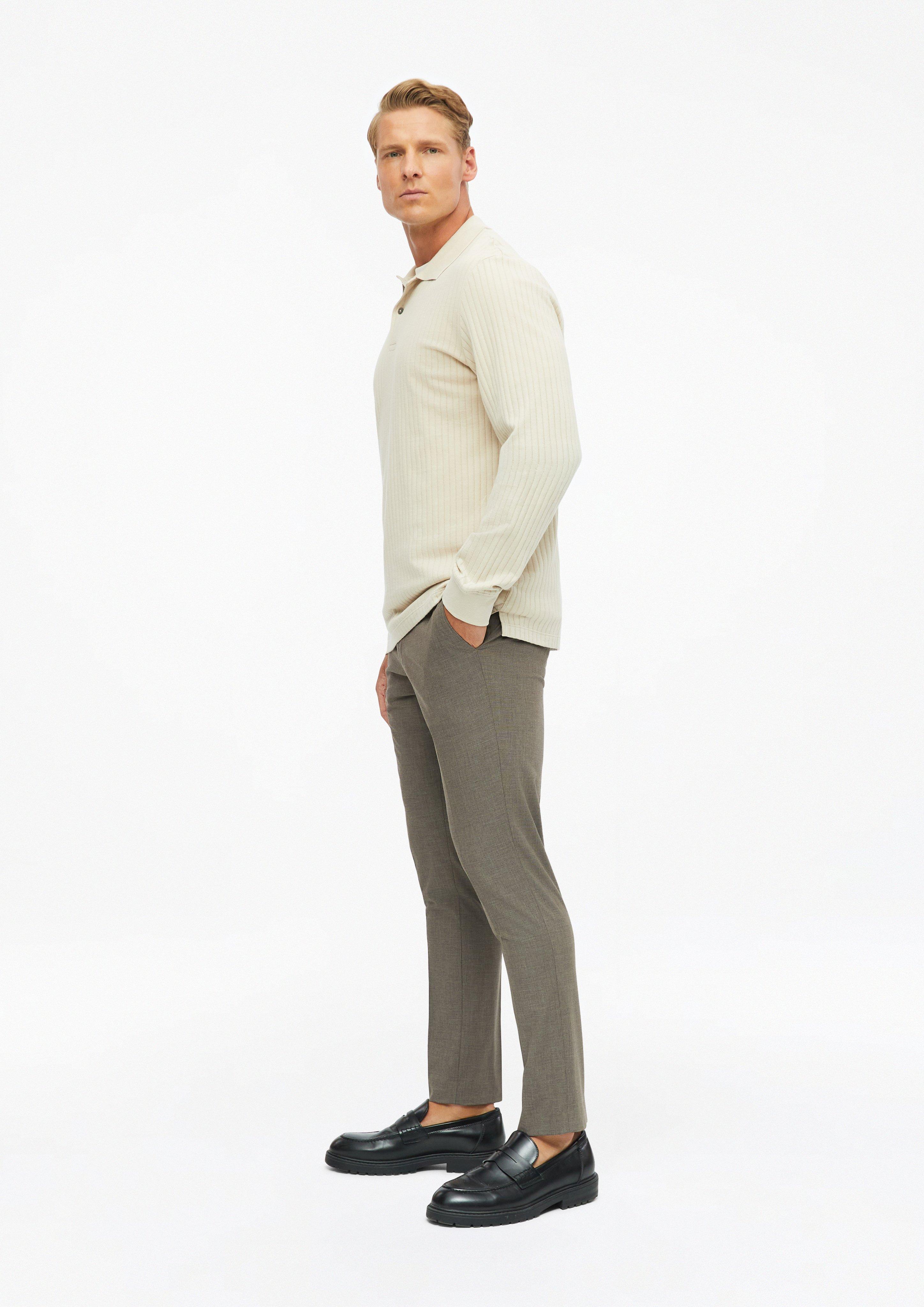 Men High-quality jersey polo shirt with a ribbed texture in beige by s.Oliver BLACK LABEL