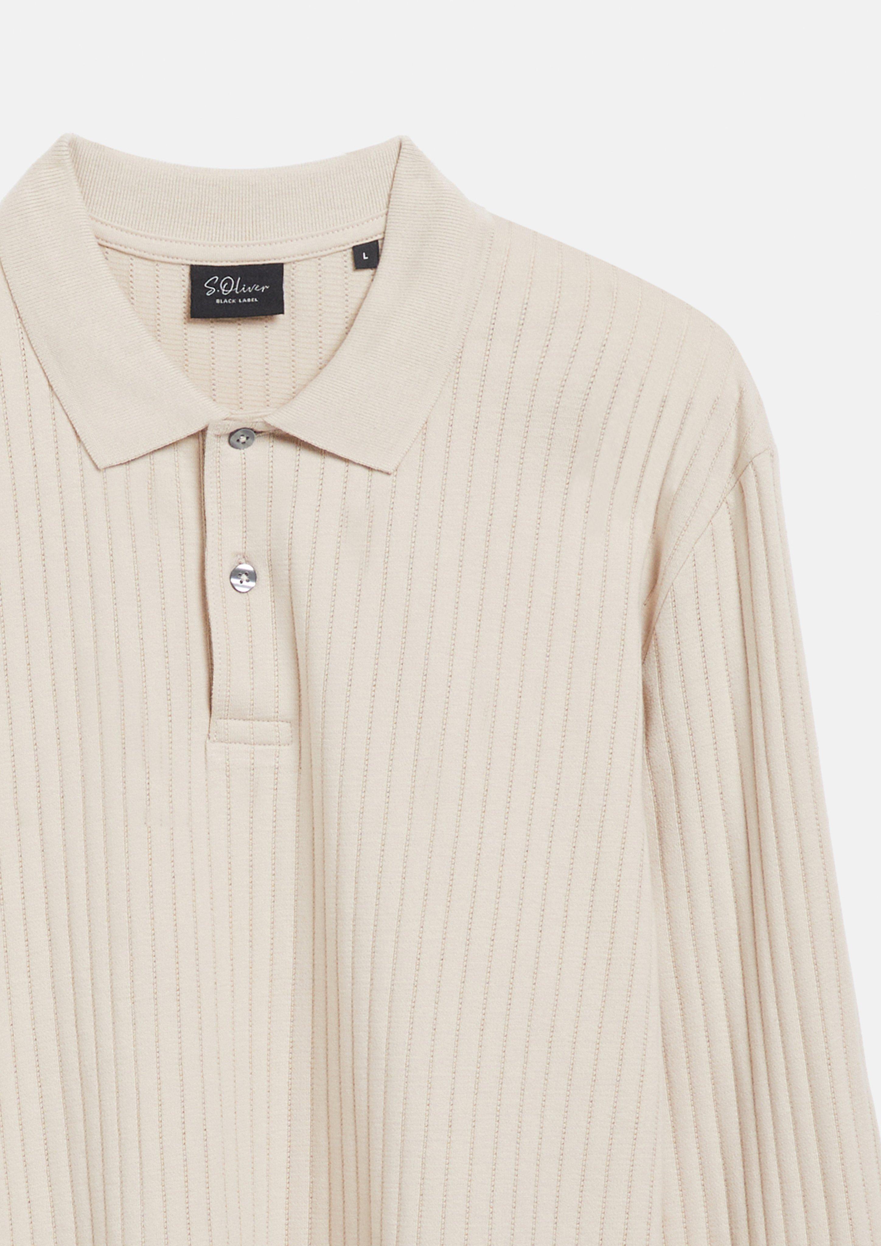 Men High-quality jersey polo shirt with a ribbed texture in beige by s.Oliver BLACK LABEL