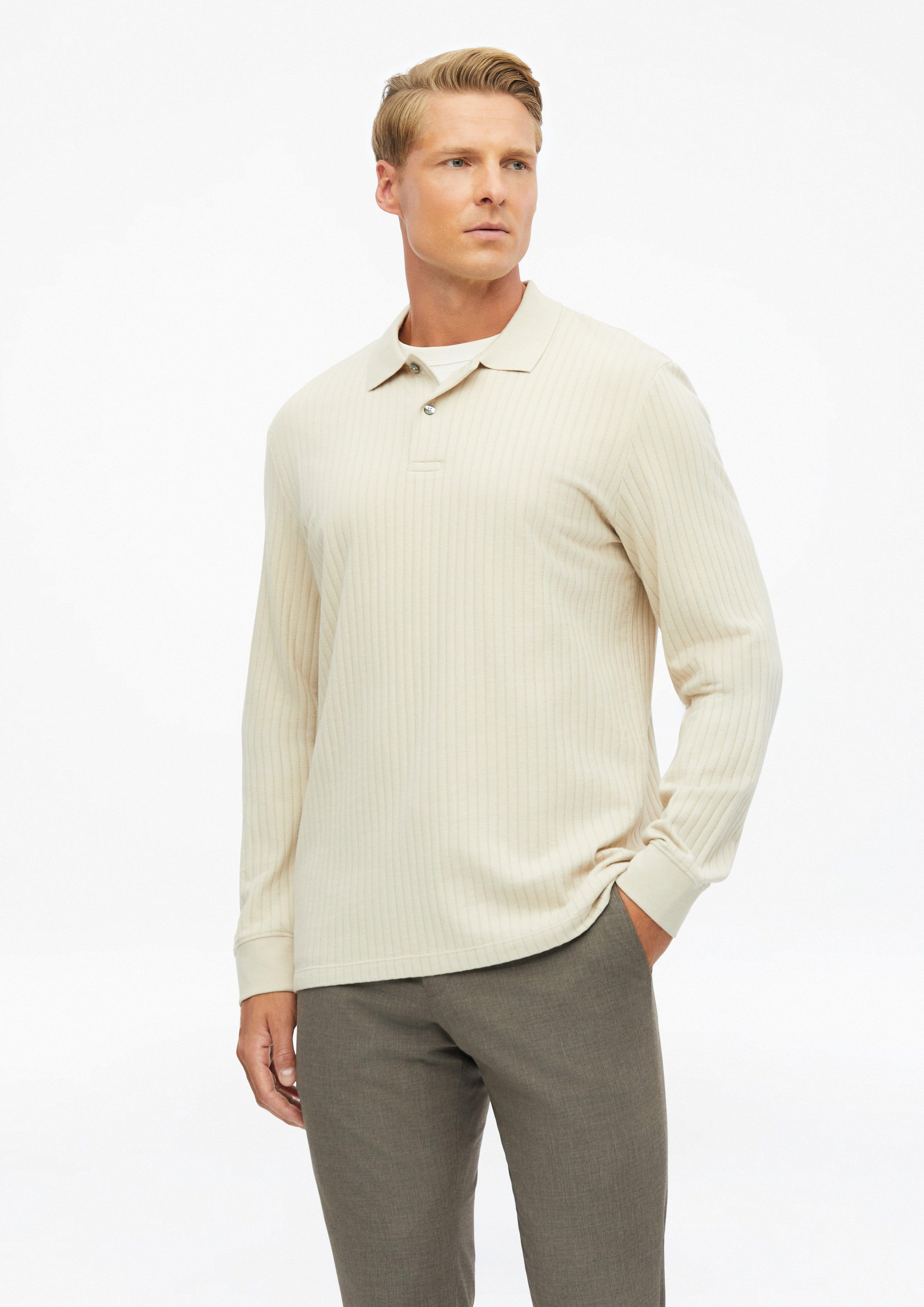 Polo en jersey haut de gamme à texture côtelée en beige de s.Oliver BLACK LABEL