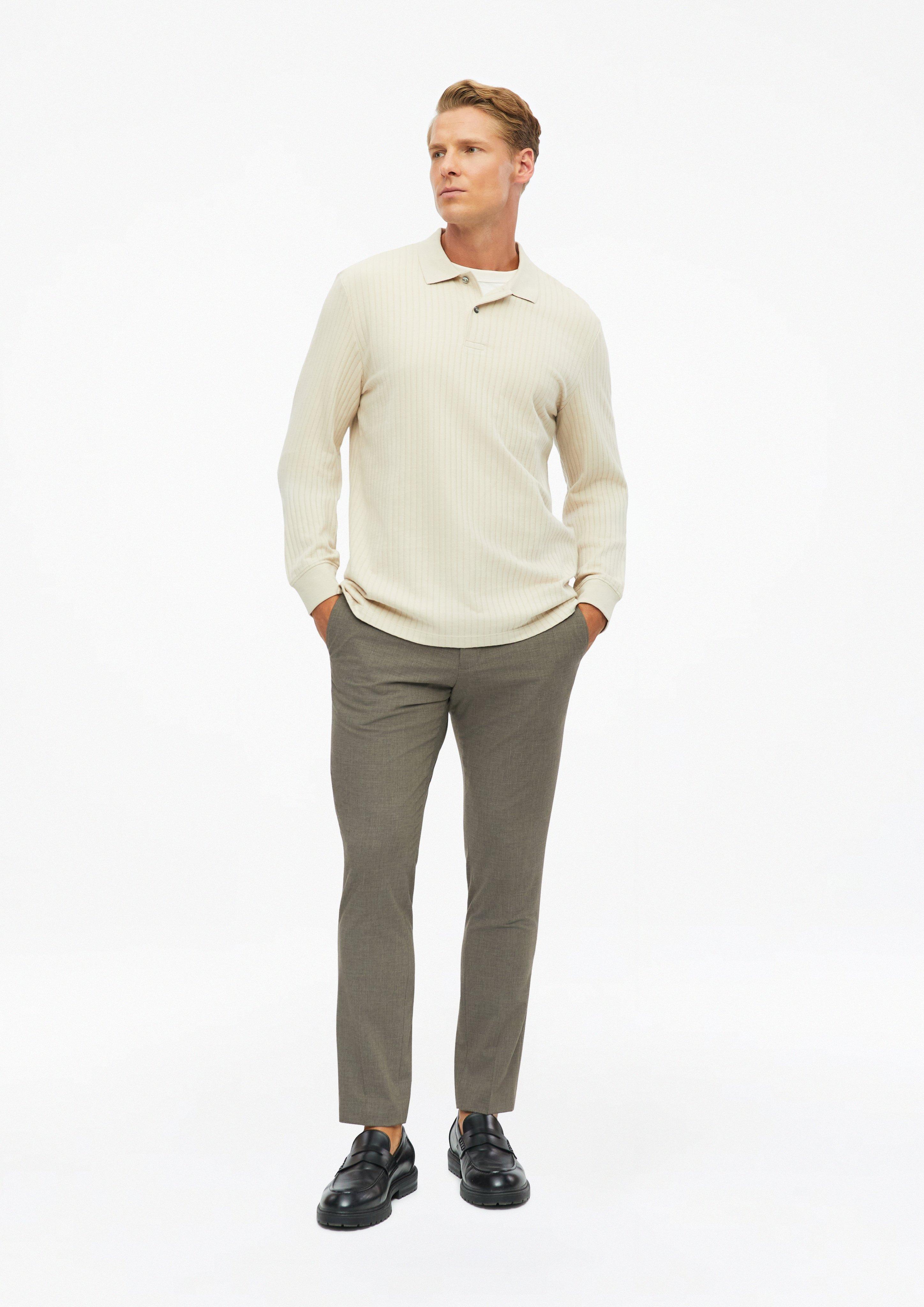 Men High-quality jersey polo shirt with a ribbed texture in beige by s.Oliver BLACK LABEL