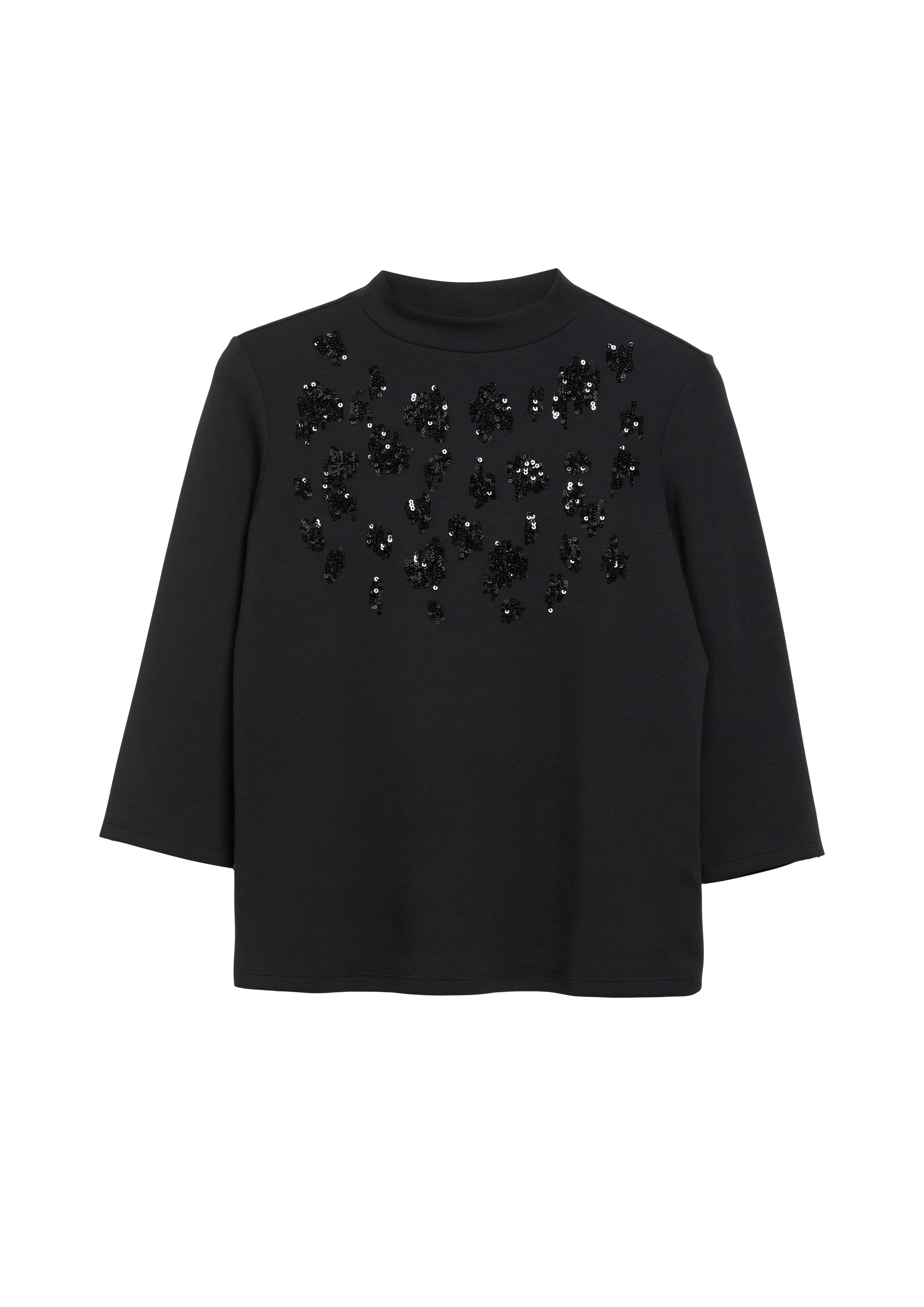 Scuba-shirt met pailletten en opstaande kraag