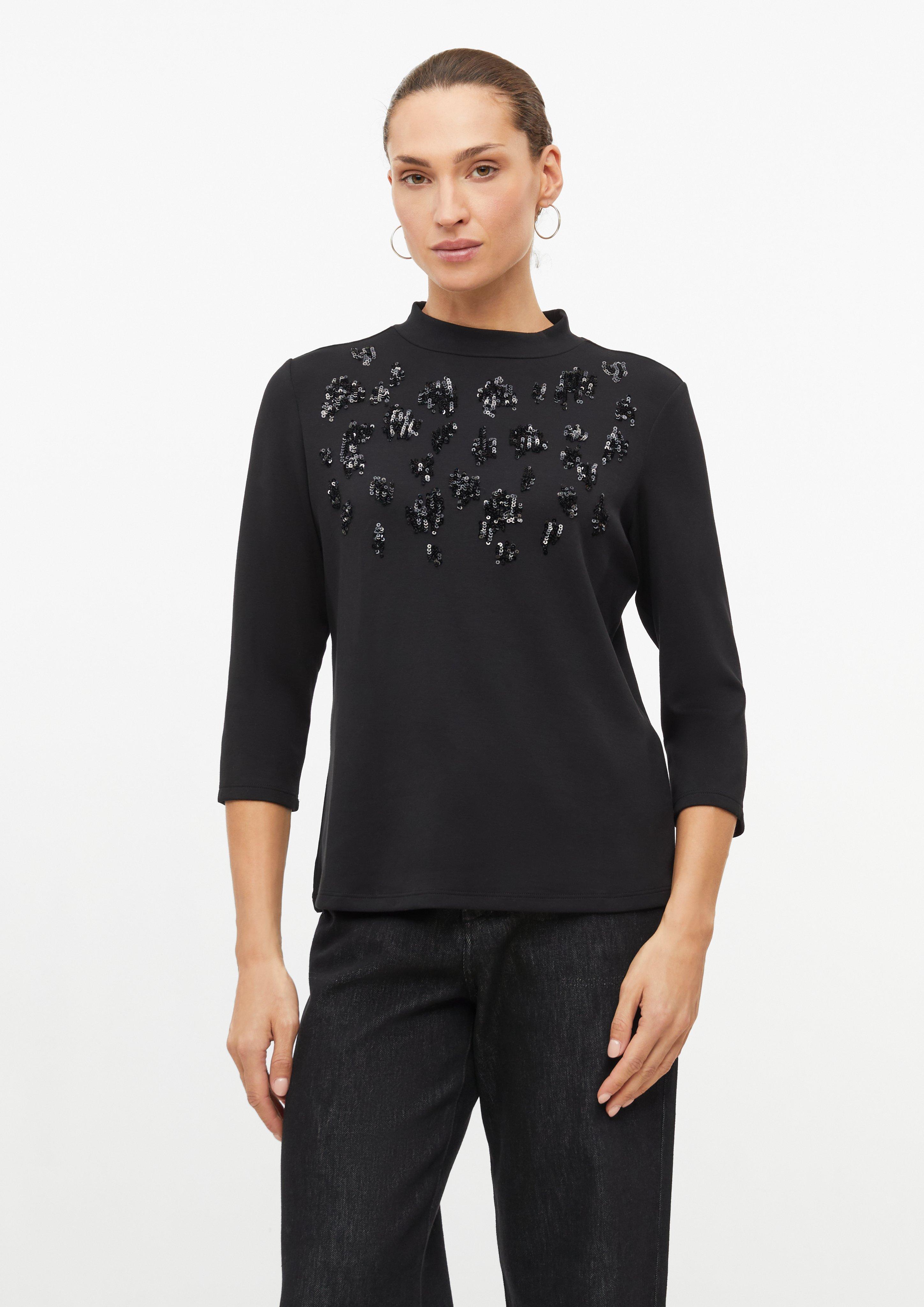 T-shirt de plongée à paillettes et col montant en noir de s.Oliver BLACK LABEL