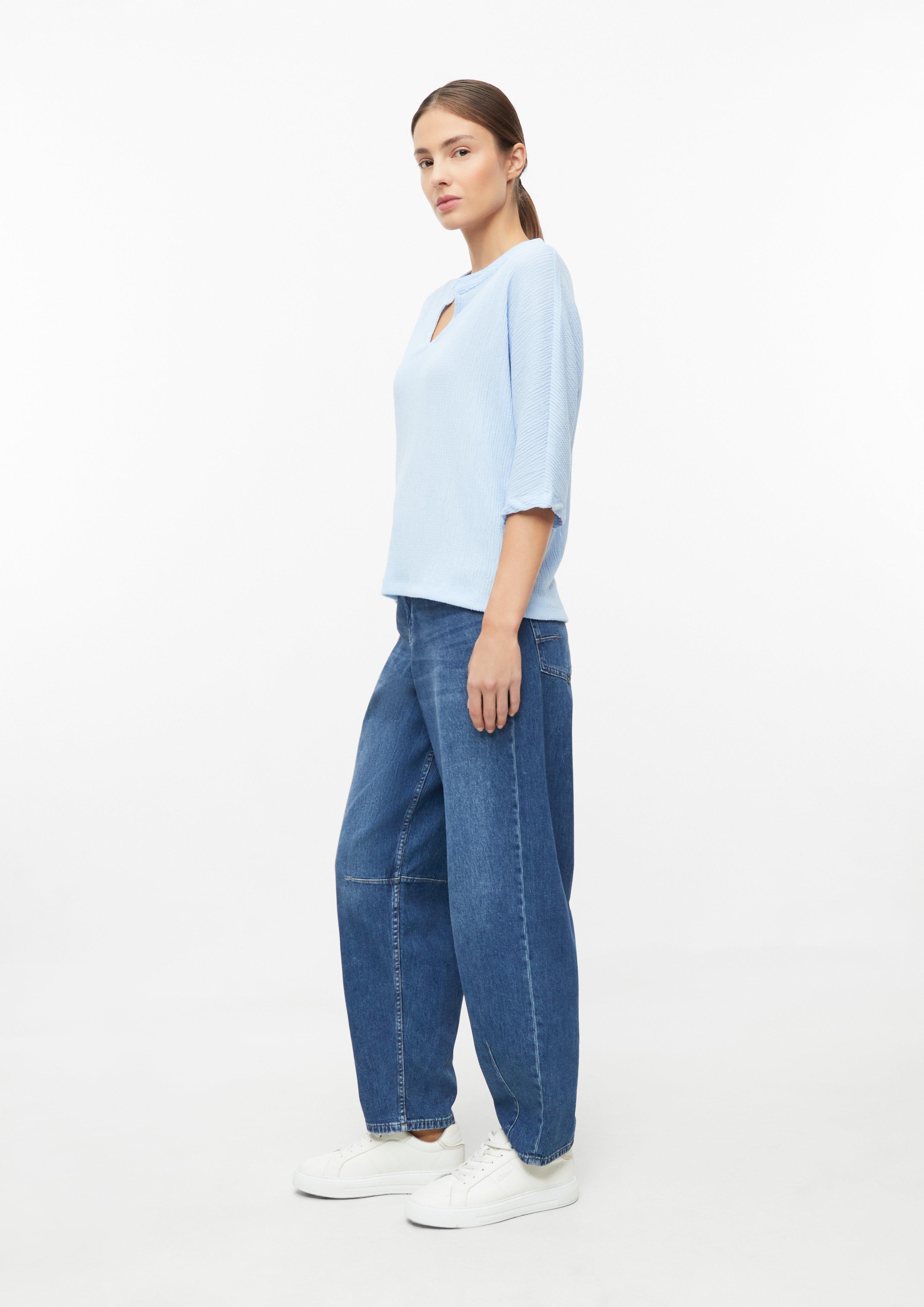 Dames T-shirt van gestructureerde jersey met vleermuismouwen in blauw van s.Oliver