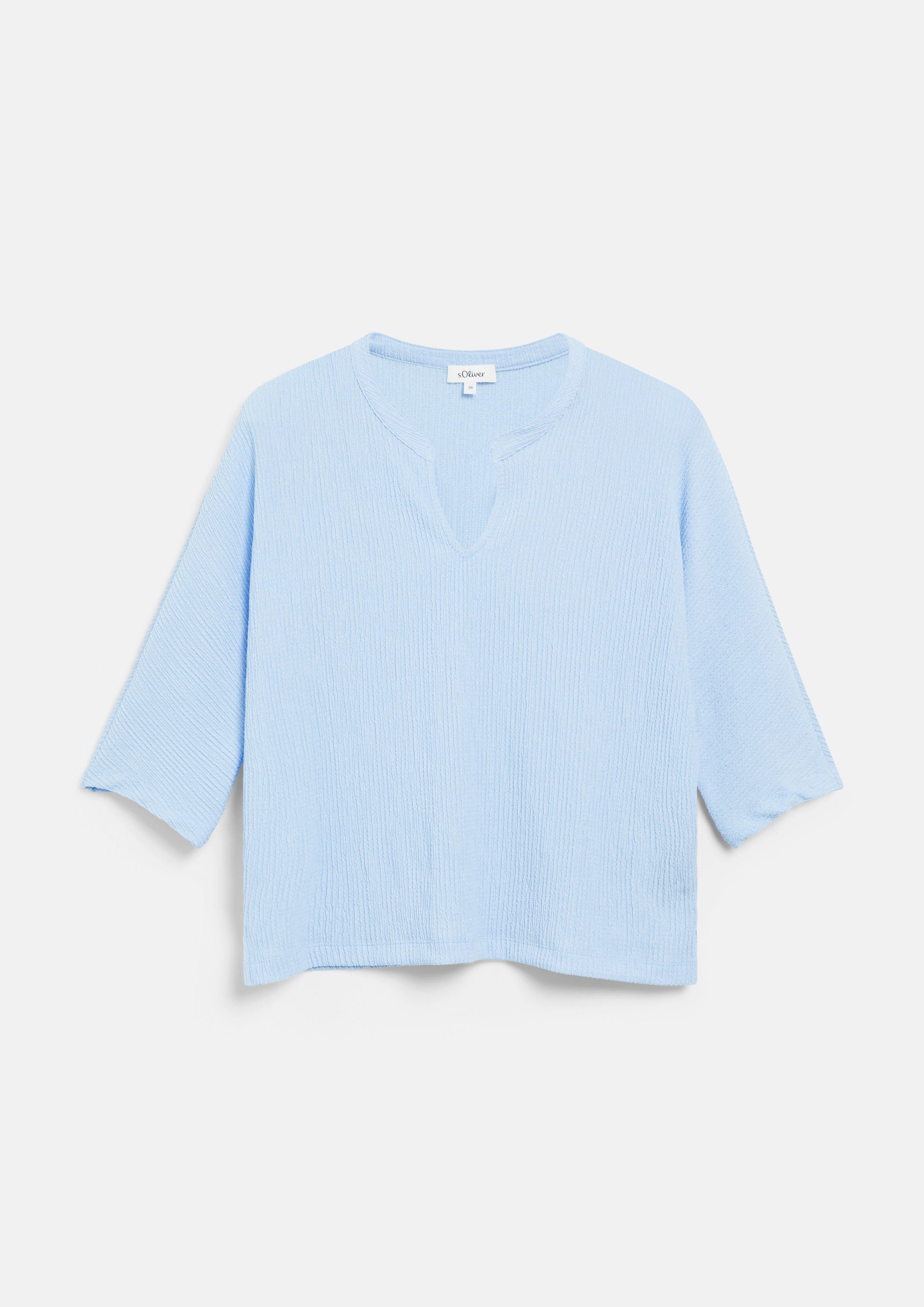 Femmes T-shirt en jersey texturé à manches chauve-souris en bleu clair de s.Oliver