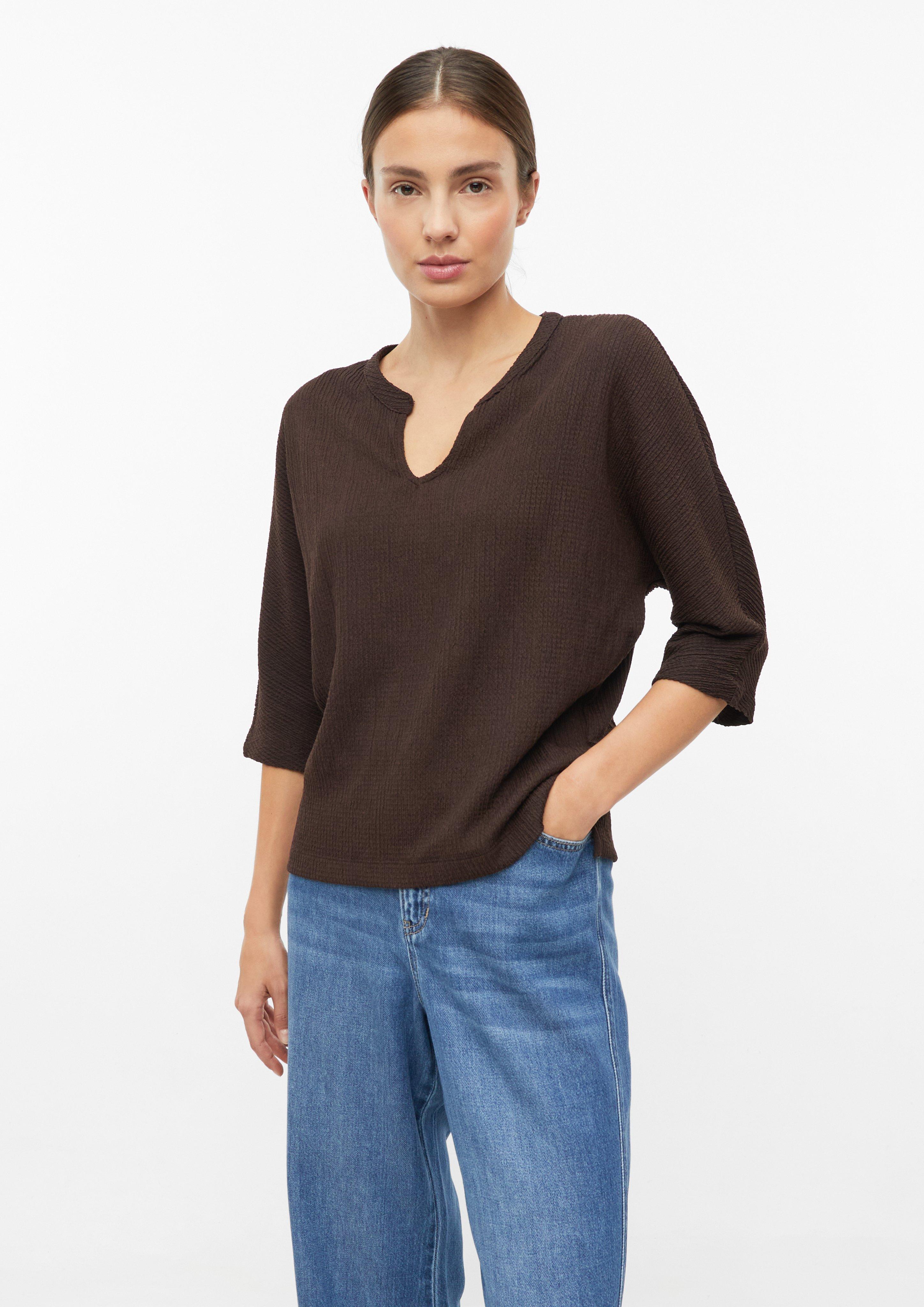 T-shirt en jersey texturé à manches chauve-souris en marron foncé de s.Oliver