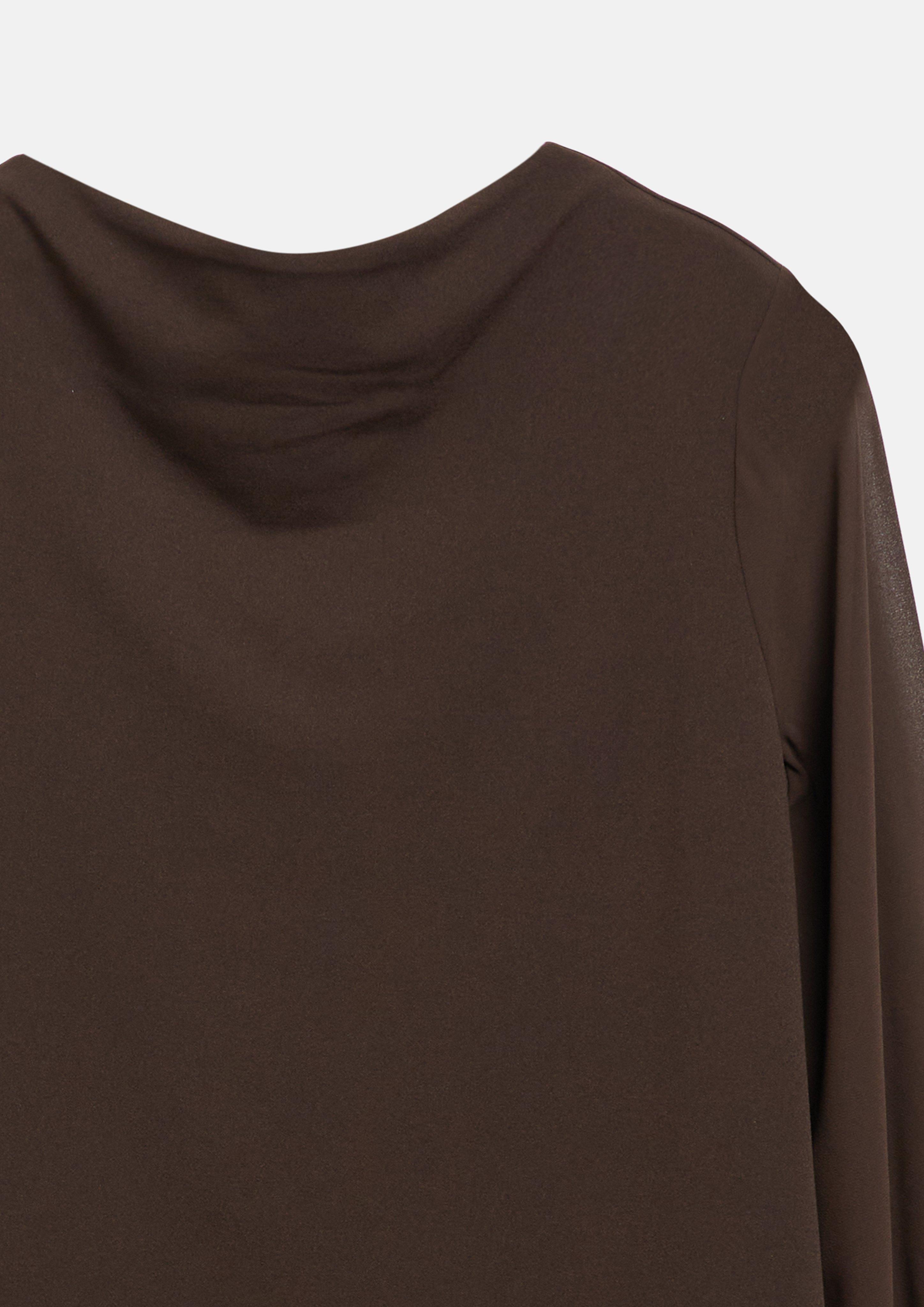 Damen Materialmix-Bluse mit Wasserfall-Ausschnitt und Volantärmeln in braun von s.Oliver BLACK LABEL