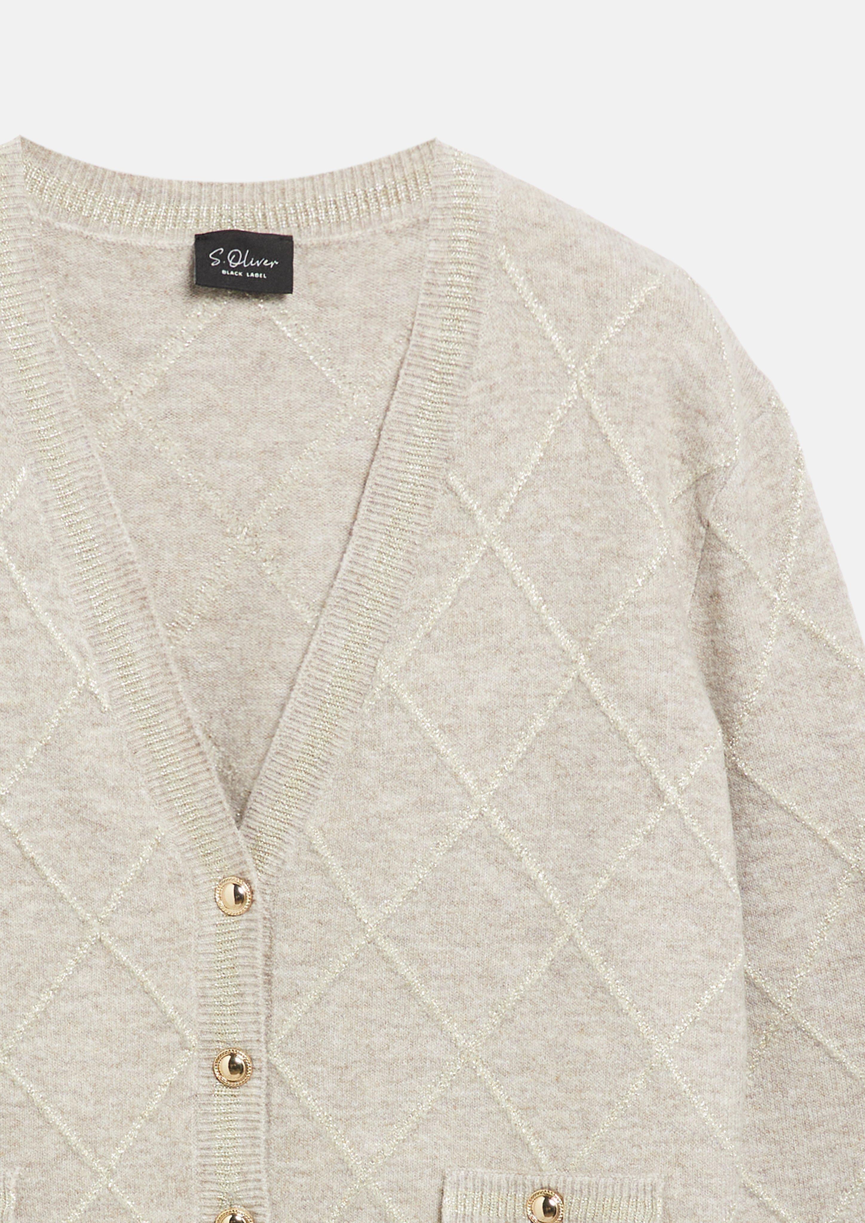 Women Cardigan with an intarsia pattern and glitter yarn in beige by s.Oliver BLACK LABEL