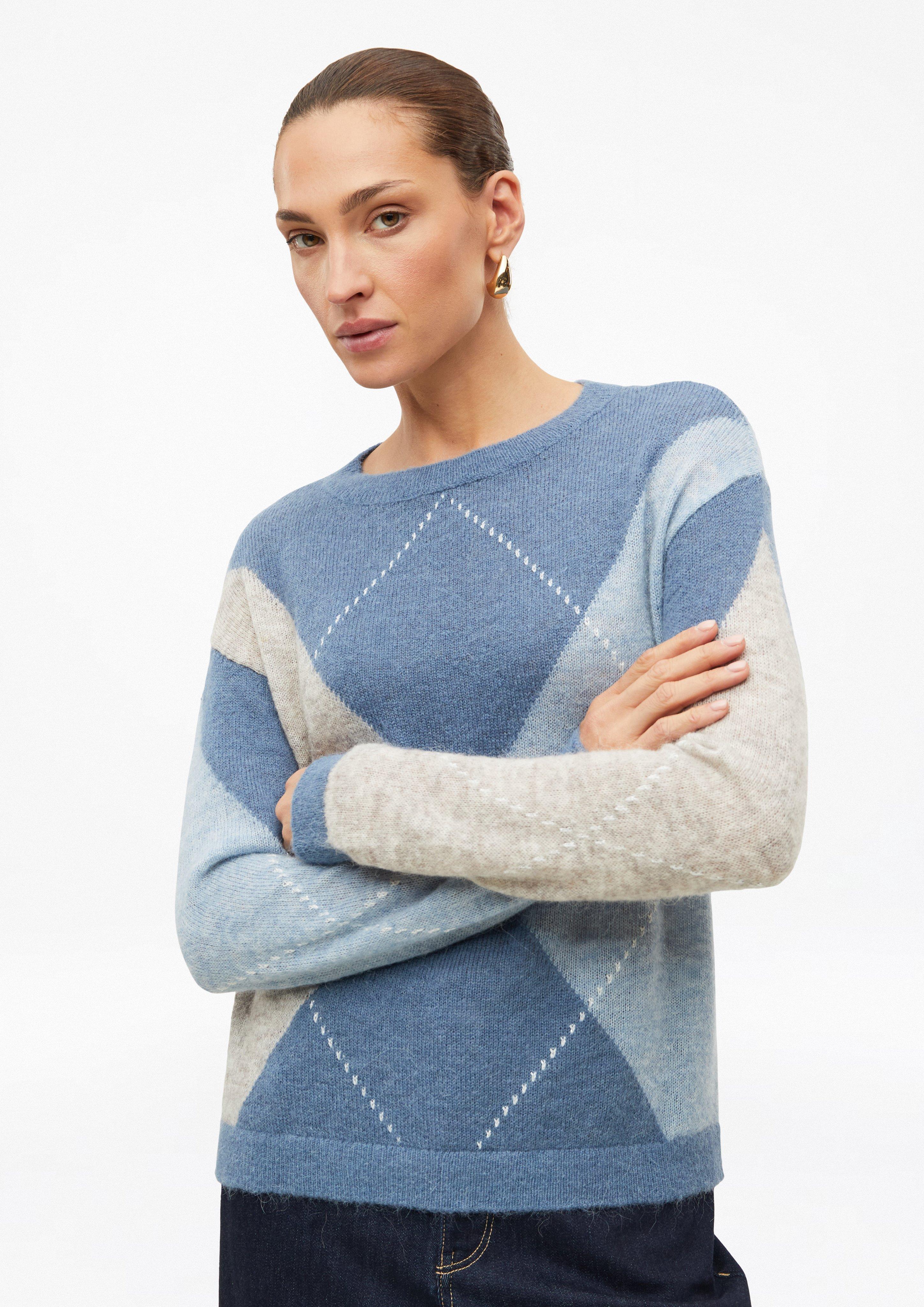 Women Fine-knit sweater made from an alpaca blend with a diamond pattern in beige by s.Oliver BLACK LABEL