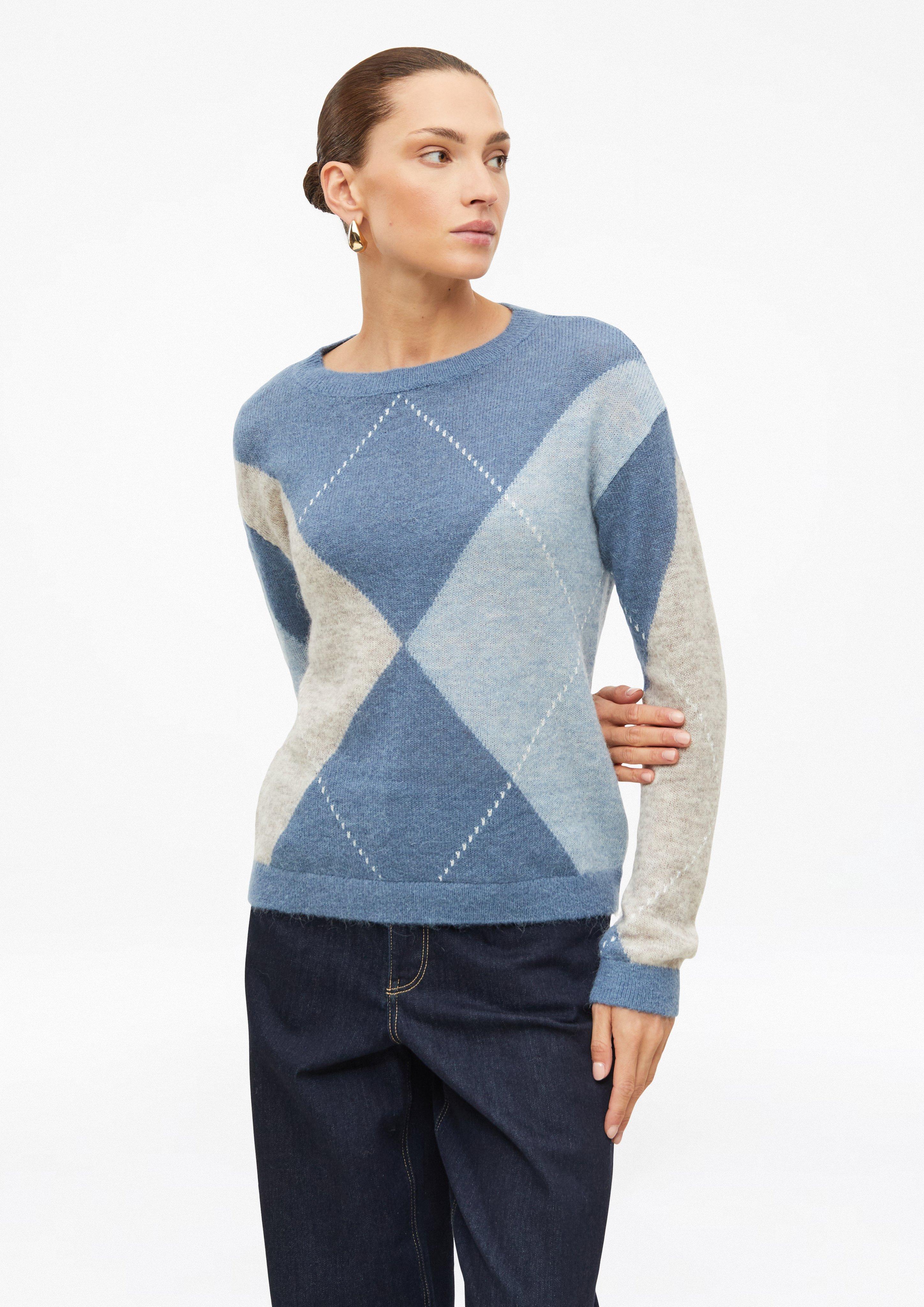 Sweter w romby z cienkiej dzianiny z domieszką alpaki w kolorze niebieski od s.Oliver BLACK LABEL
