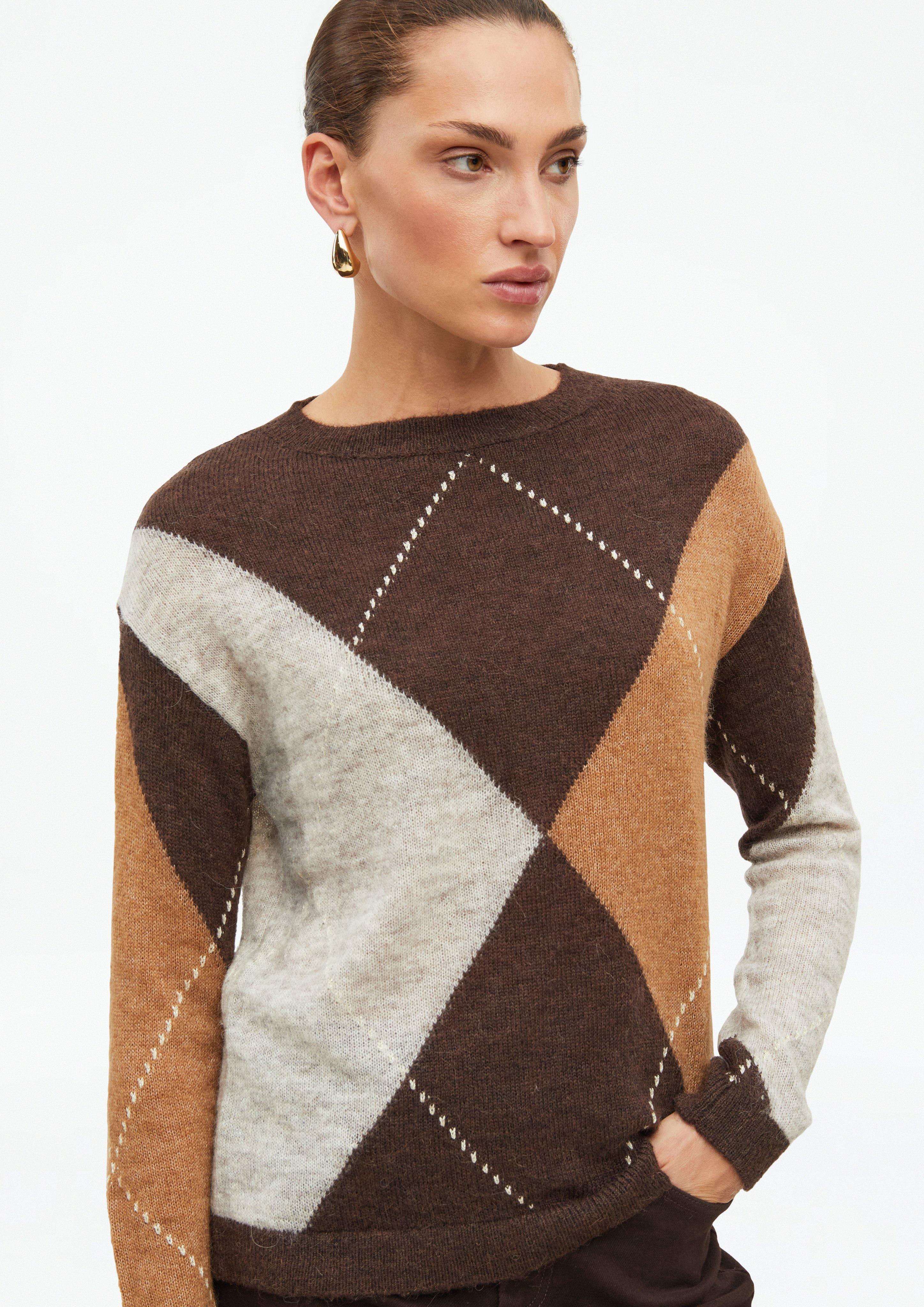 Damen Feinstrickpullover aus Alpakamix mit Rauten-Muster in braun von s.Oliver BLACK LABEL