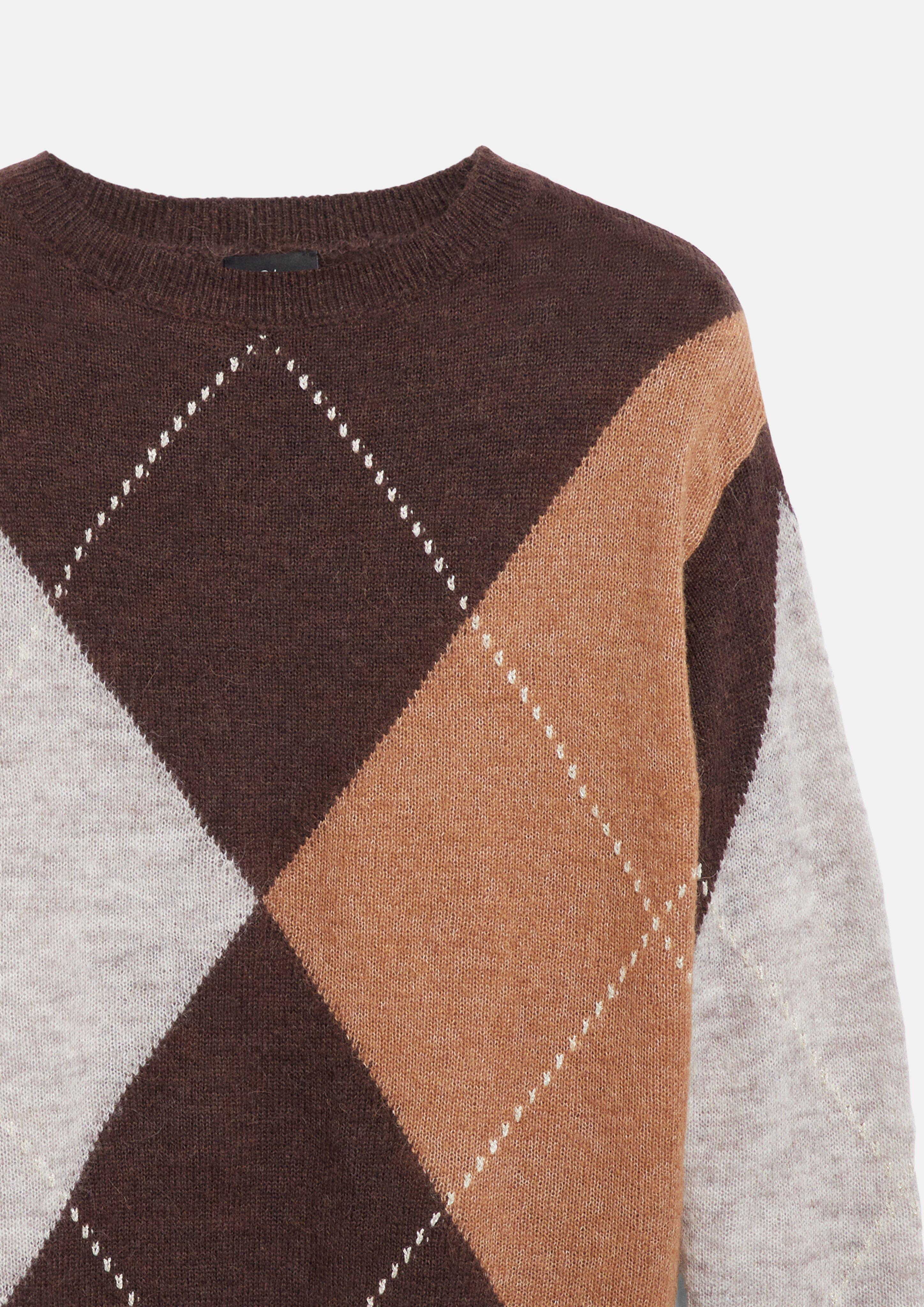 Damen Feinstrickpullover aus Alpakamix mit Rauten-Muster in braun von s.Oliver BLACK LABEL