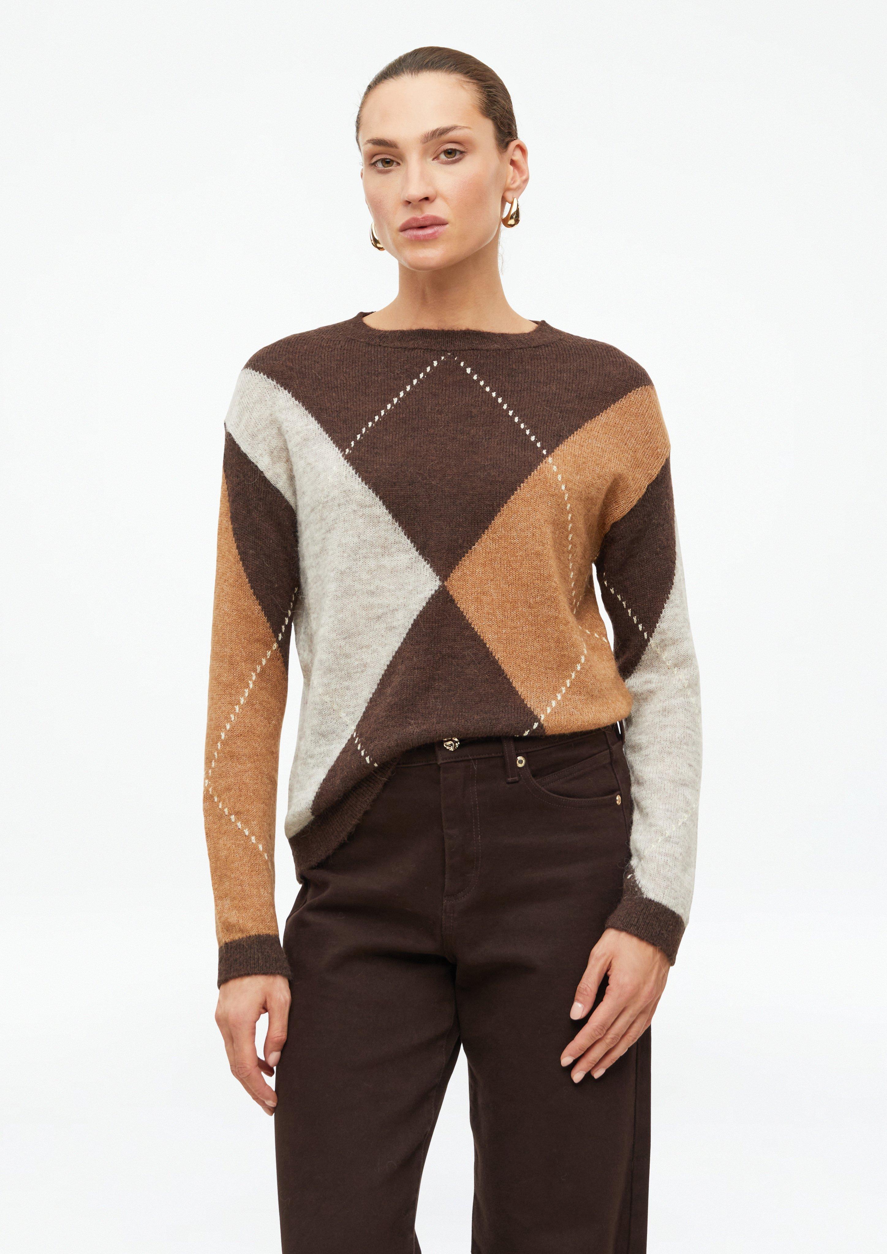 Fijn gebreide trui van een alpaca-mix met ruitpatroon in donkerbruin van s.Oliver BLACK LABEL