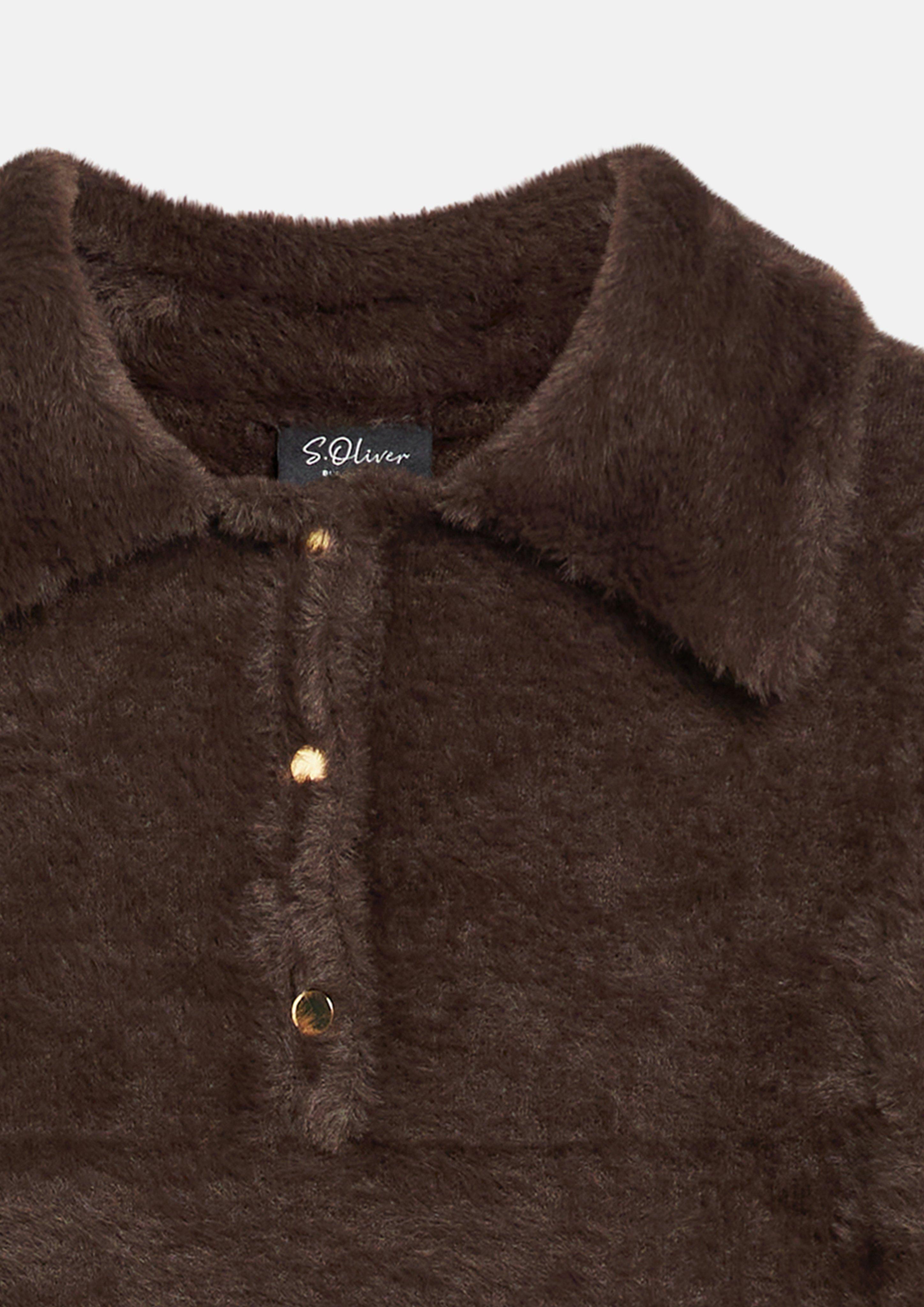 Women Fluffy Knit Polo Shirt in brown by s.Oliver BLACK LABEL