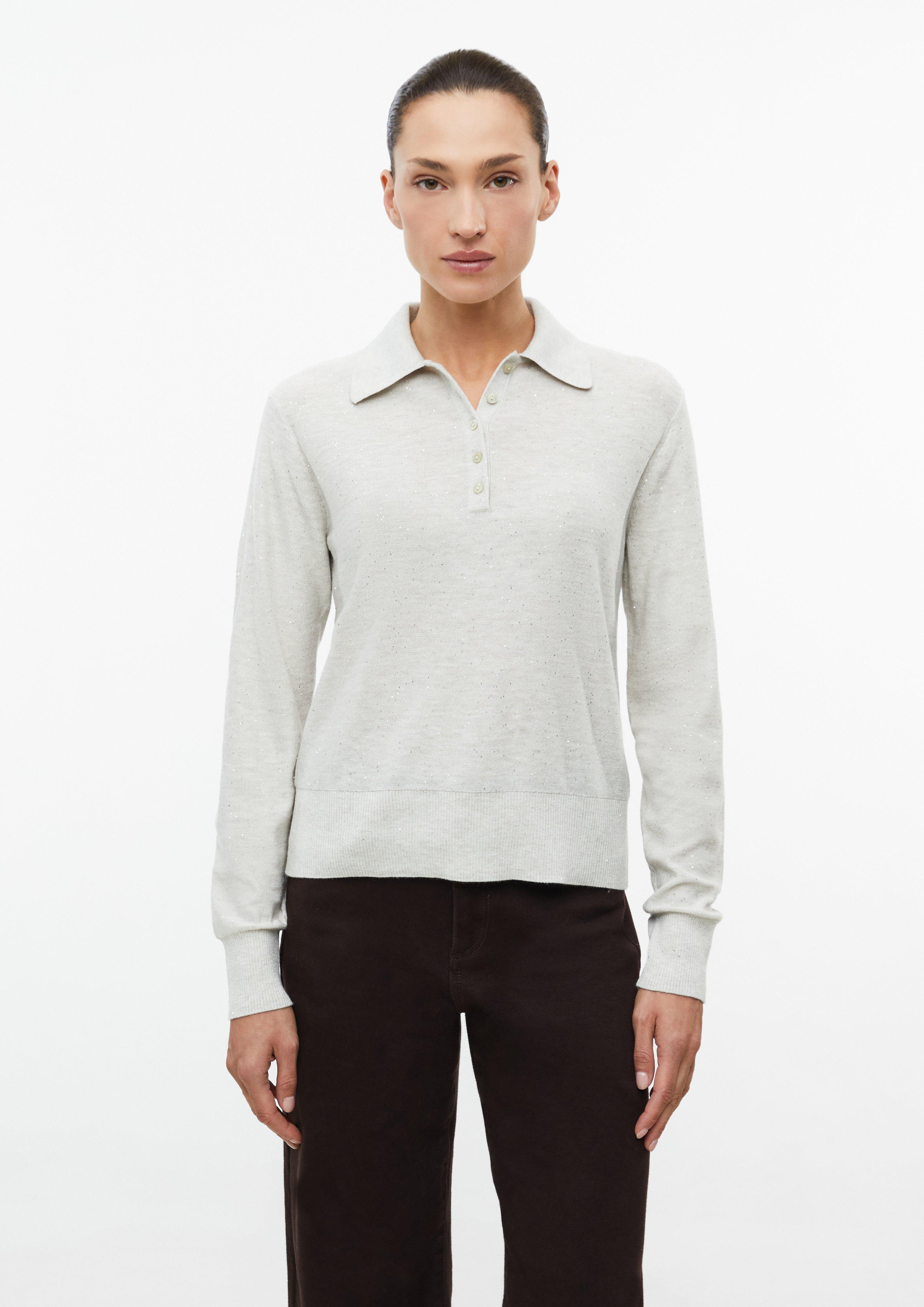 Feinstrickpolo mit Pailletten in Farbe helles beige von s.Oliver BLACK LABEL