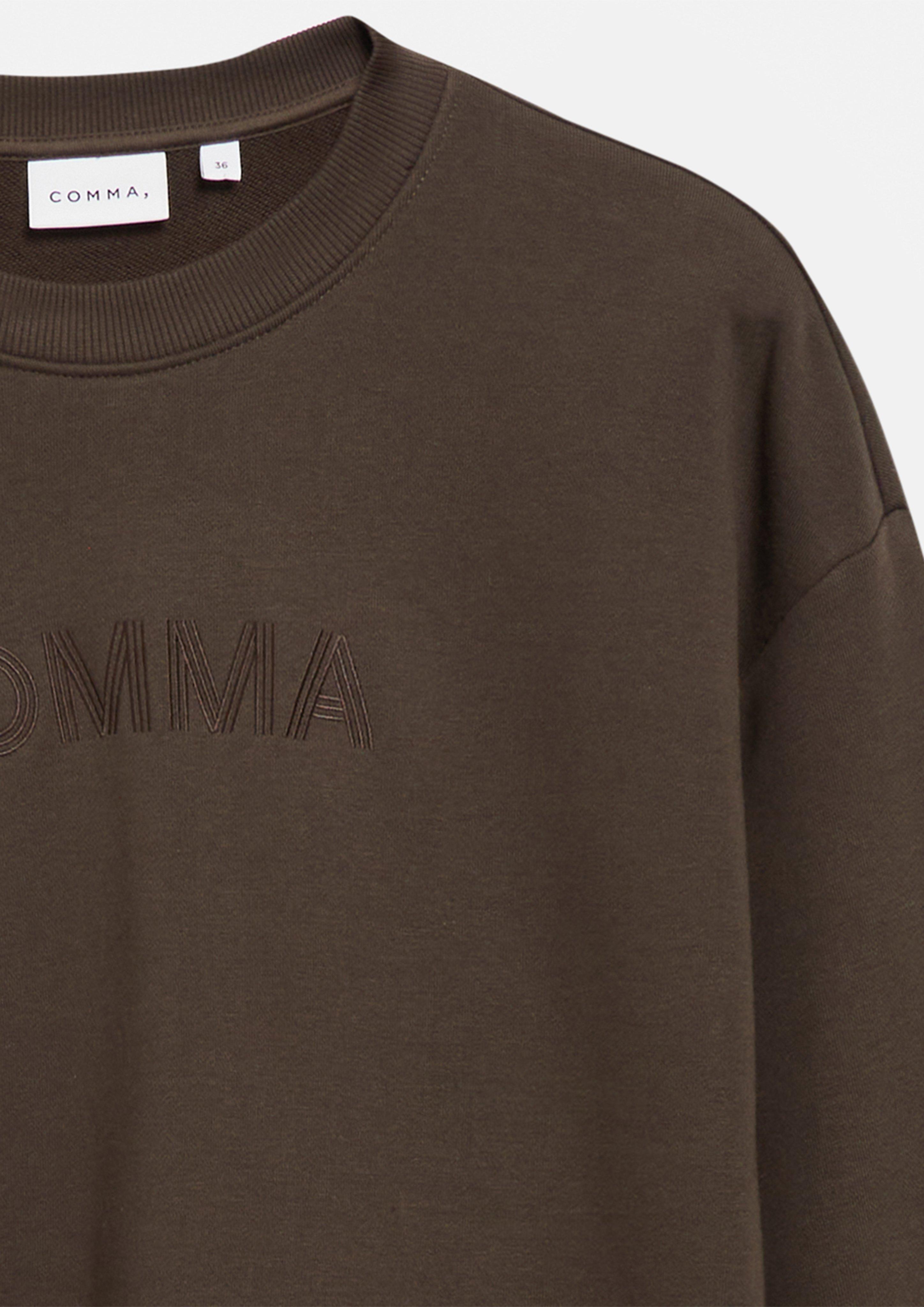Baumwoll-Sweatshirt mit Logo-Stickerei in braun von COMMA