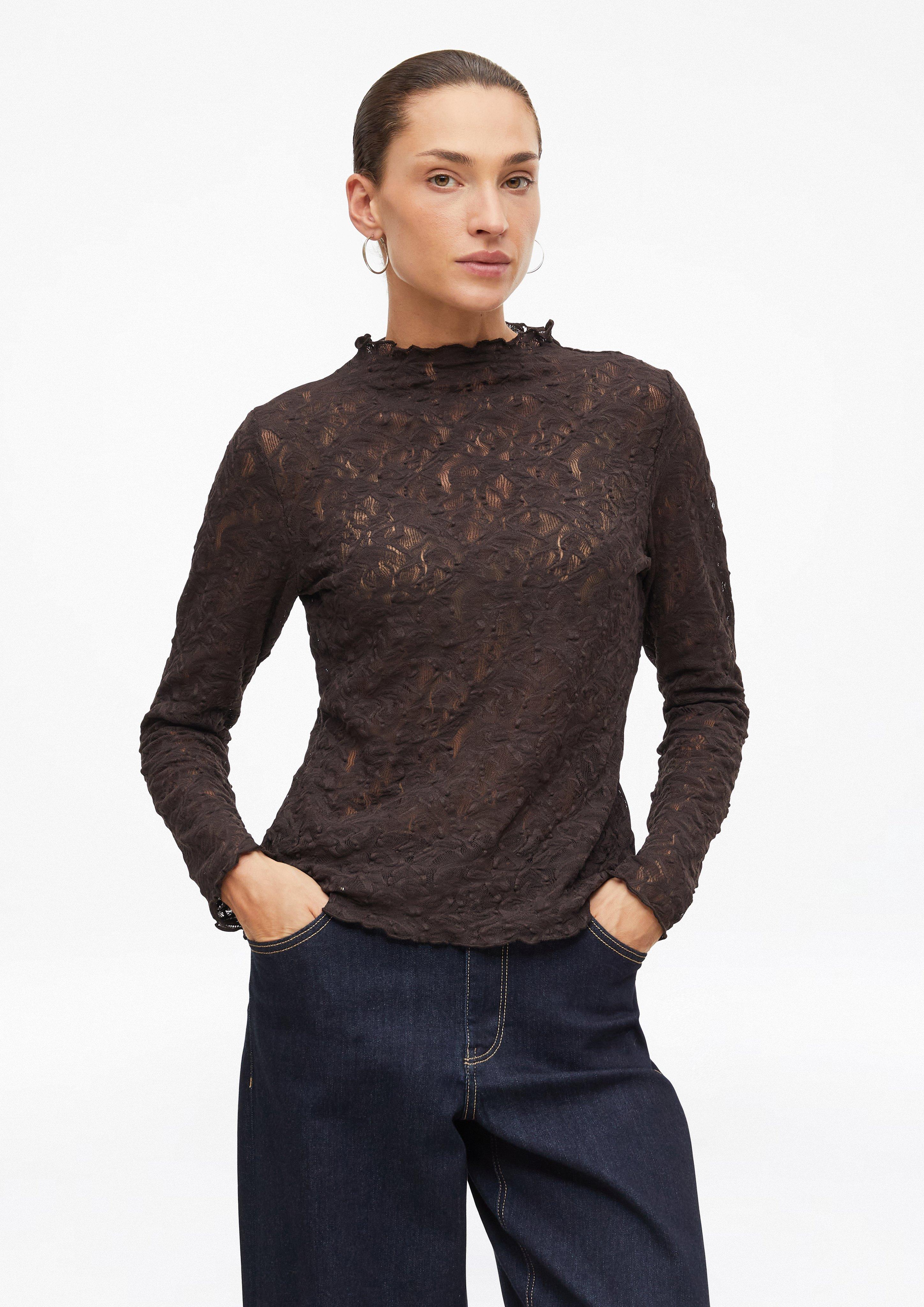 Lightweight, sheer lace shirt in dark brown by s.Oliver BLACK LABEL