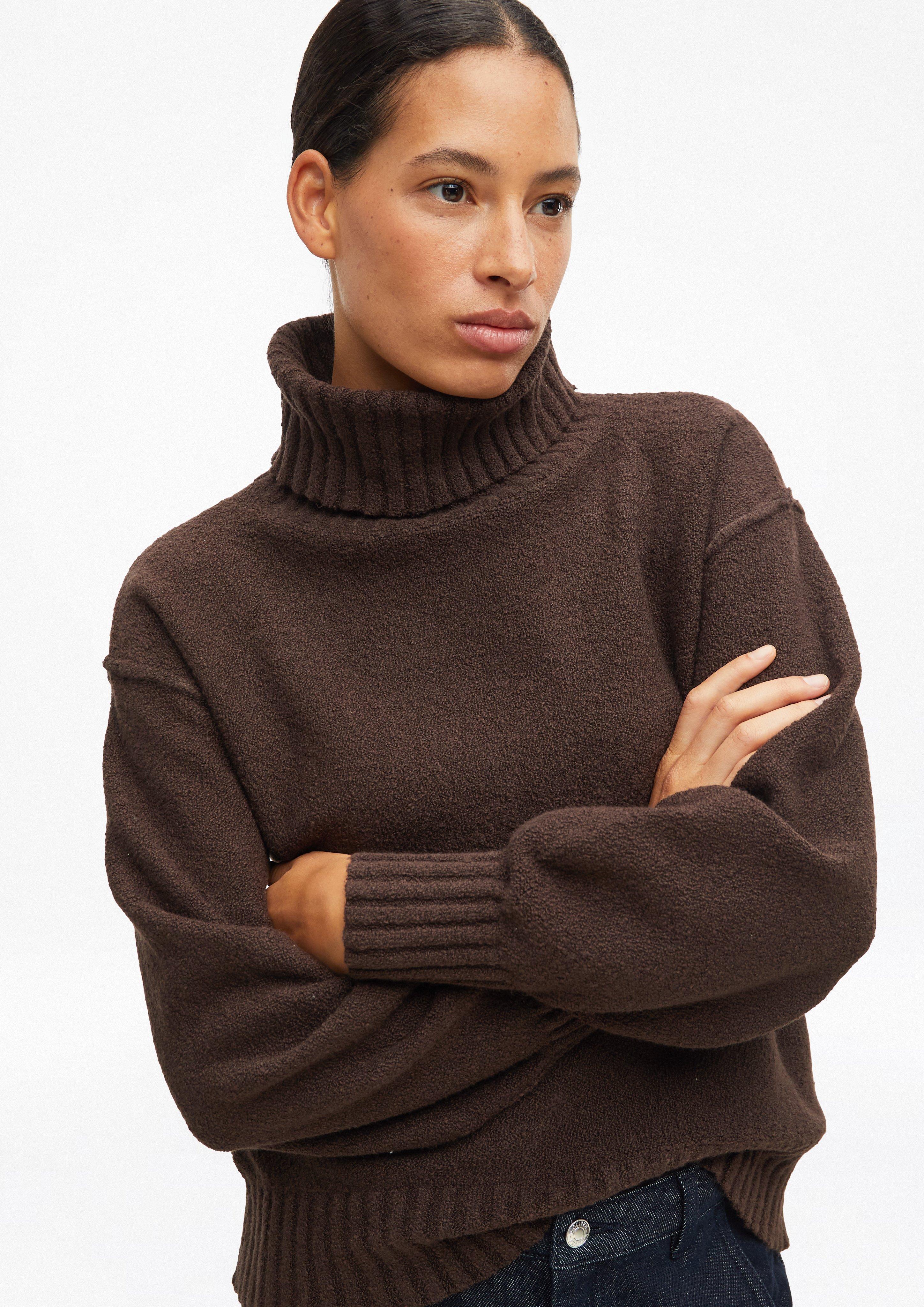 Damen Bouclé-Strickpullover mit Rollkragen in braun von s.Oliver