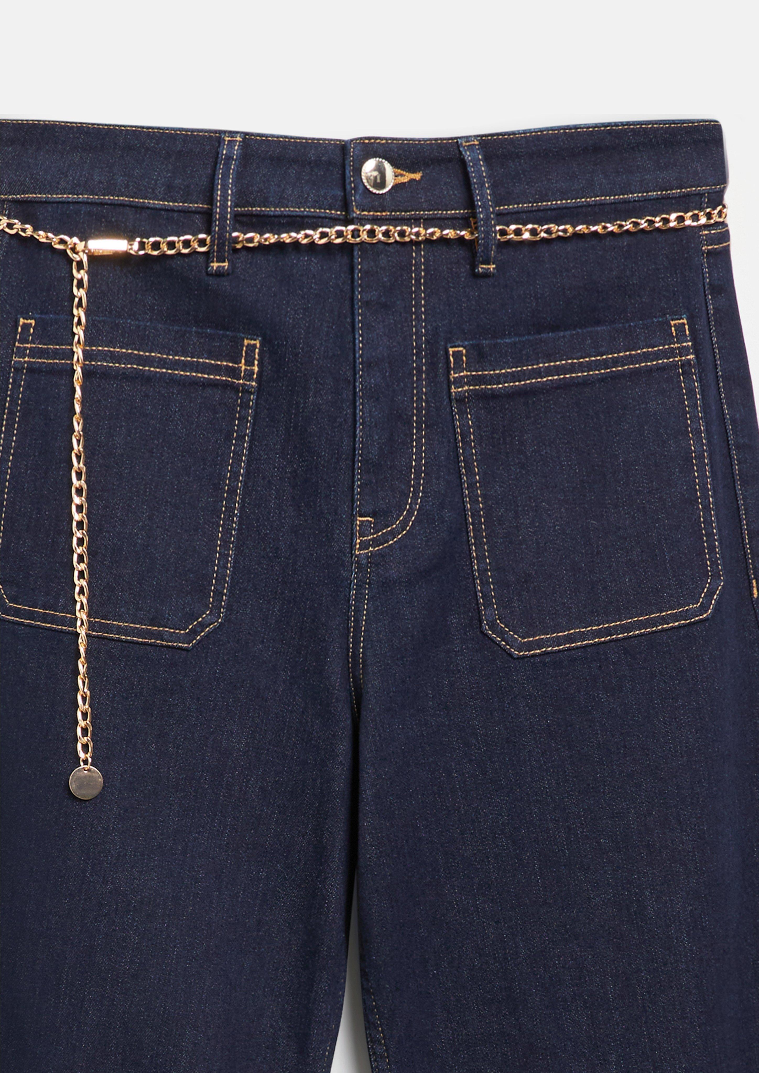 Damen Jeans Suri / High Rise / Wide Fit / mit Zier-Gürtel in blau von s.Oliver BLACK LABEL