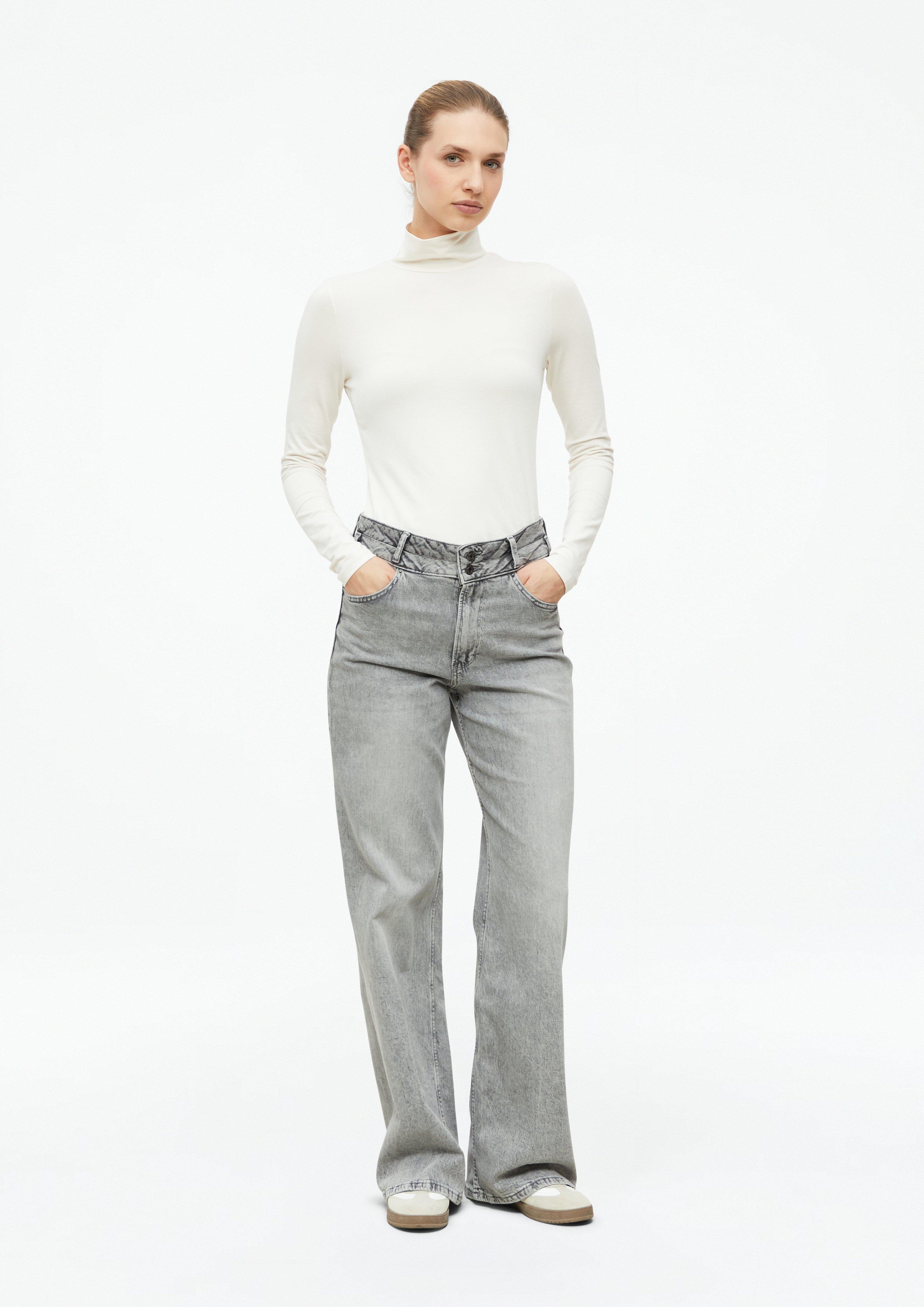 Jean Suri / coupe régulière / taille haute / jambes larges / avec double ceinture en gris pierre de s.Oliver