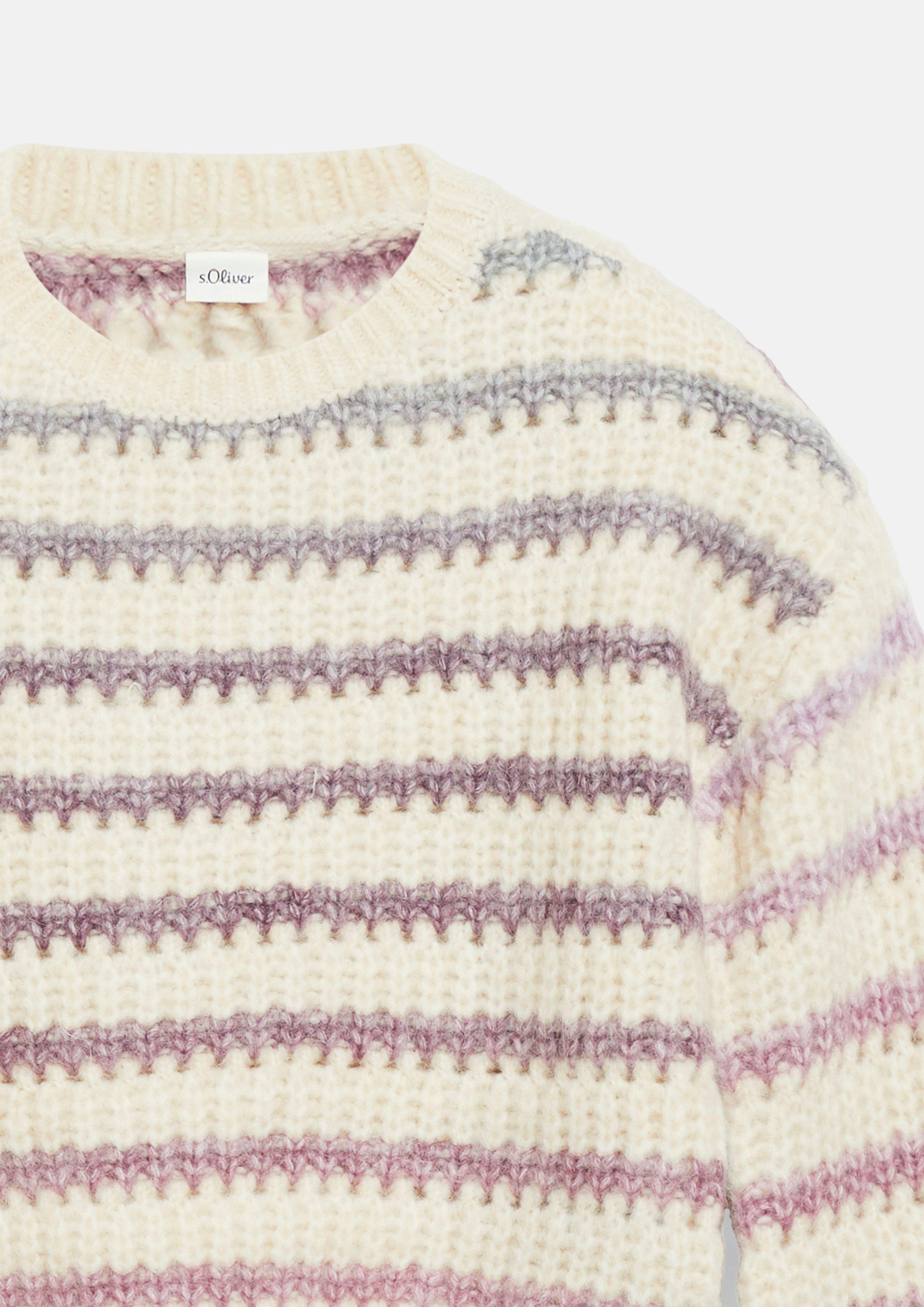 Junior Pull en maille grossière rayée, coupe ample en crème de s.Oliver