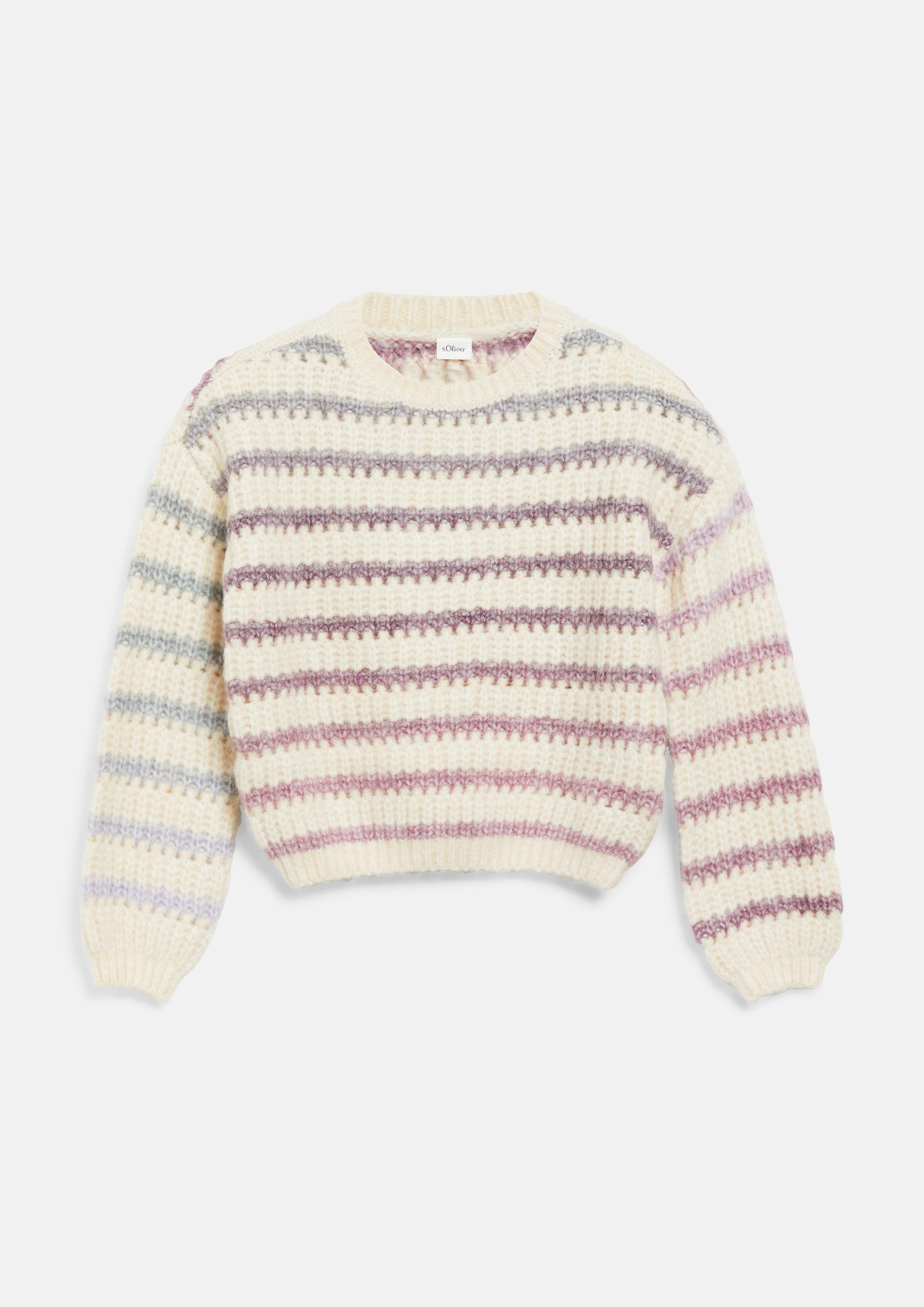 Gestreifter Grobstrickpullover im Loose Fit in Farbe creme von s.Oliver