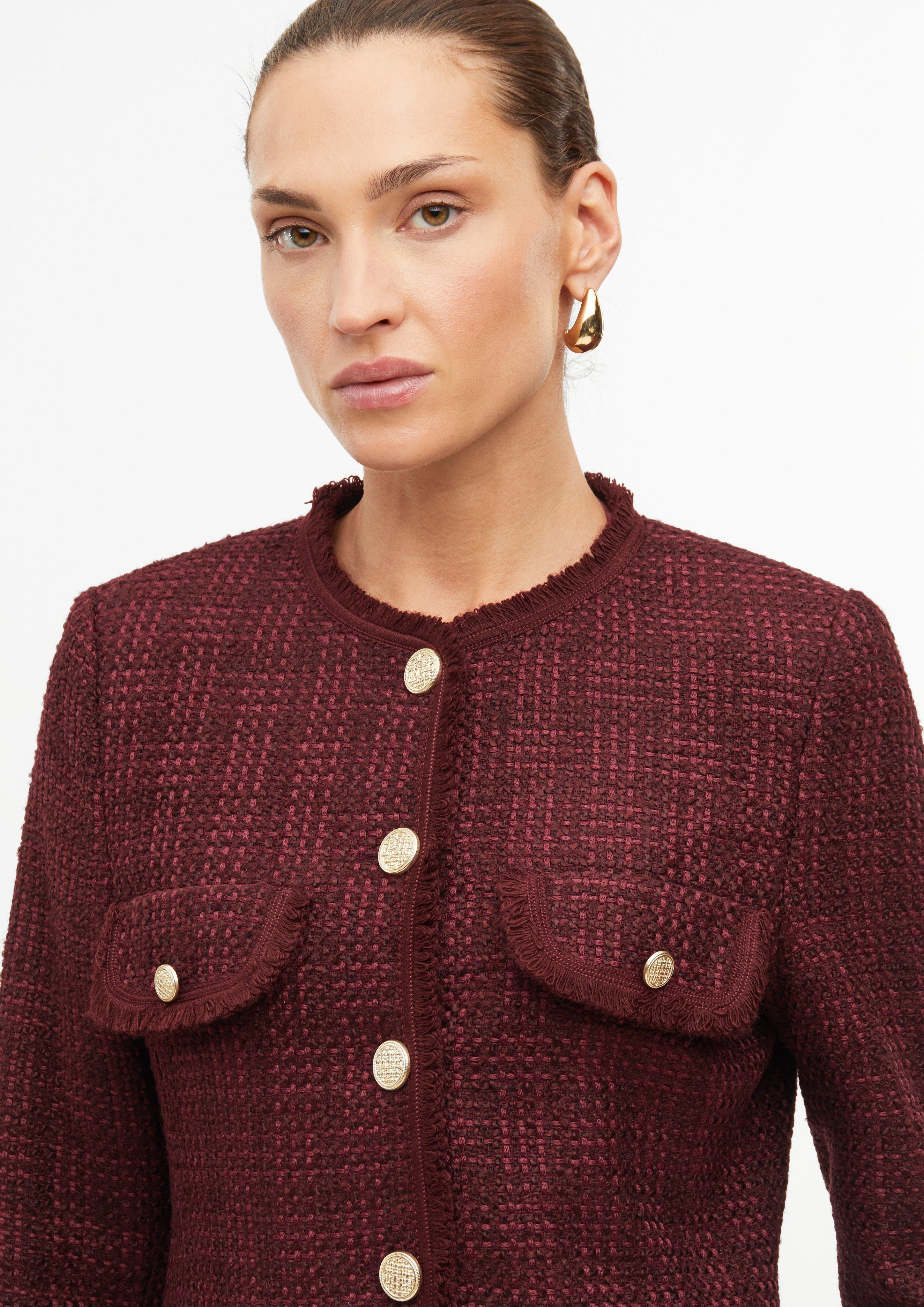 Damen Bouclé-Jacke im Shaped Fit mit Fransen und Zierknöpfen in rot von s.Oliver BLACK LABEL