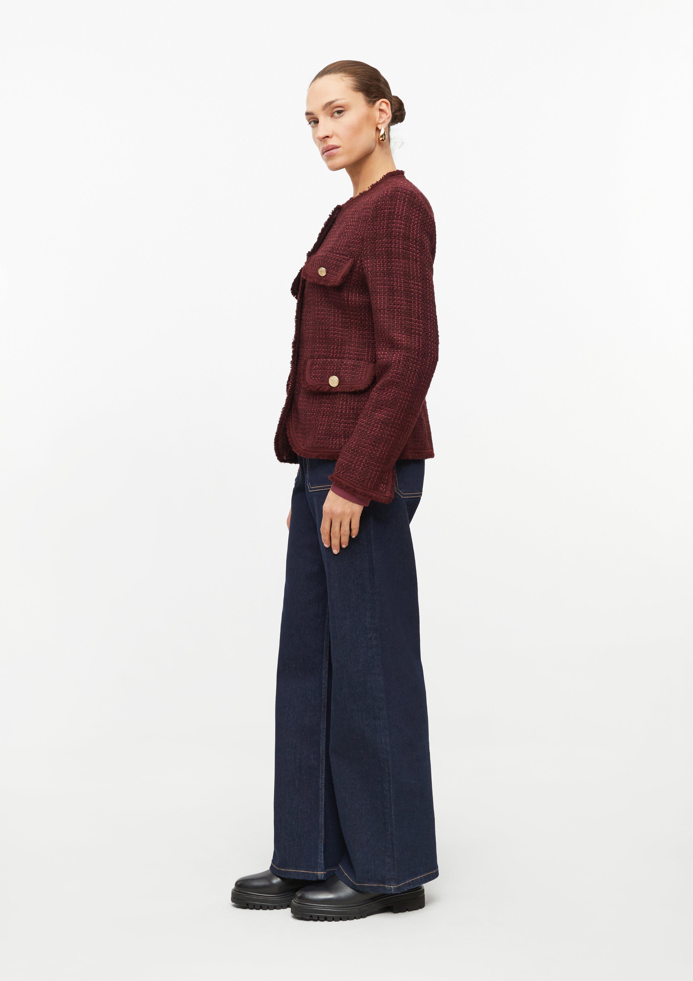 Damen Bouclé-Jacke im Shaped Fit mit Fransen und Zierknöpfen in rot von s.Oliver BLACK LABEL