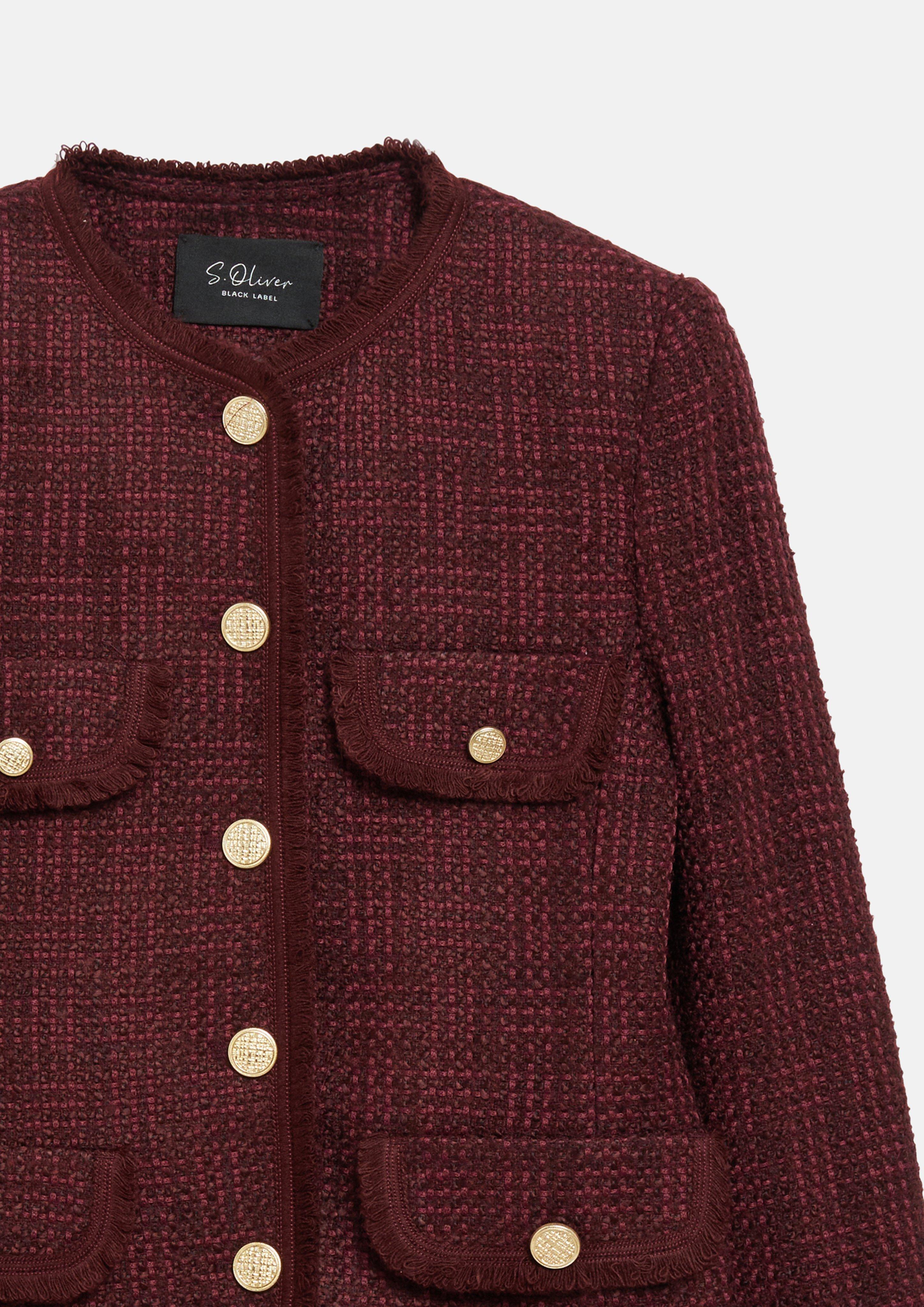 Damen Bouclé-Jacke im Shaped Fit mit Fransen und Zierknöpfen in rot von s.Oliver BLACK LABEL