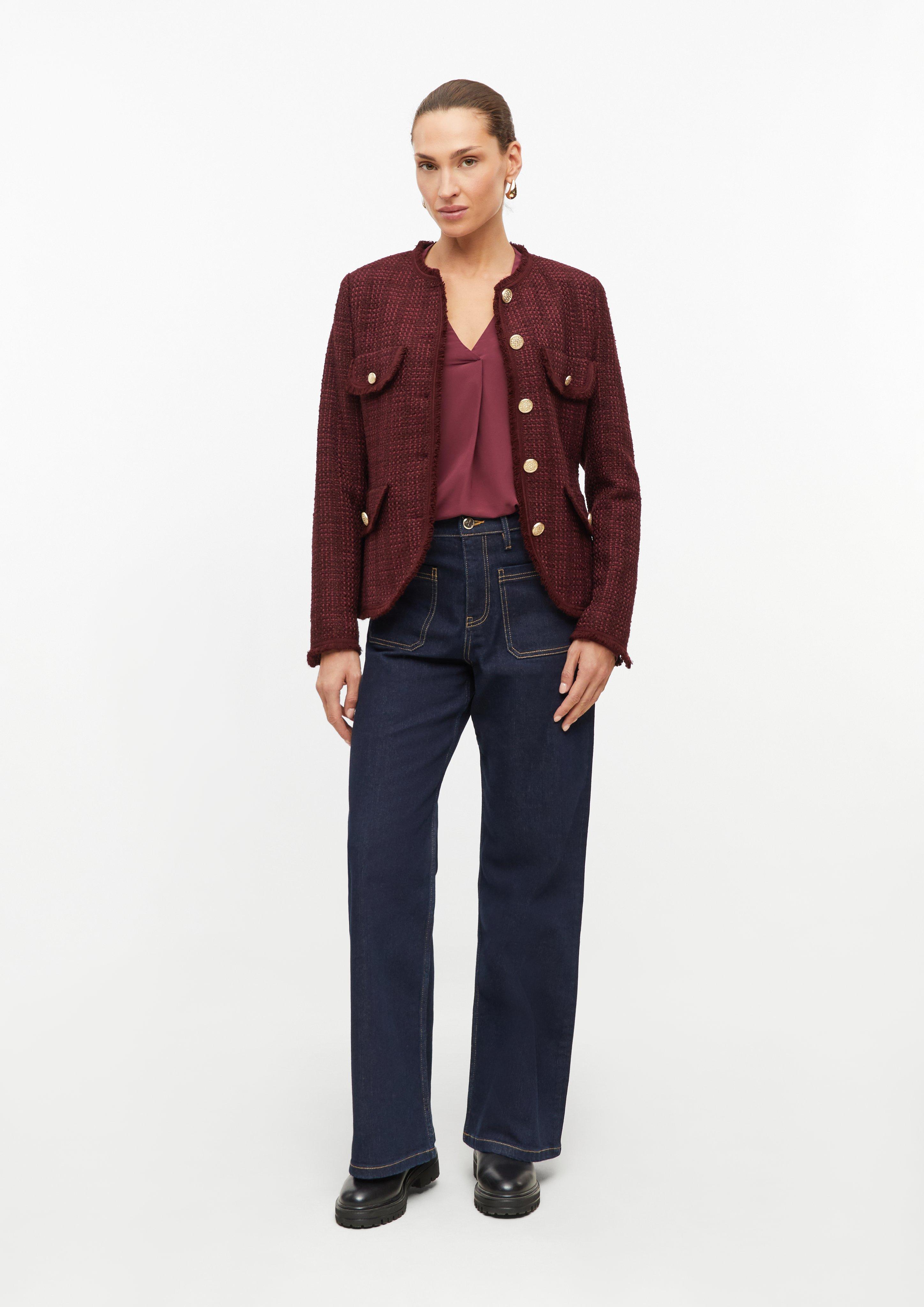 Damen Bouclé-Jacke im Shaped Fit mit Fransen und Zierknöpfen in rot von s.Oliver BLACK LABEL