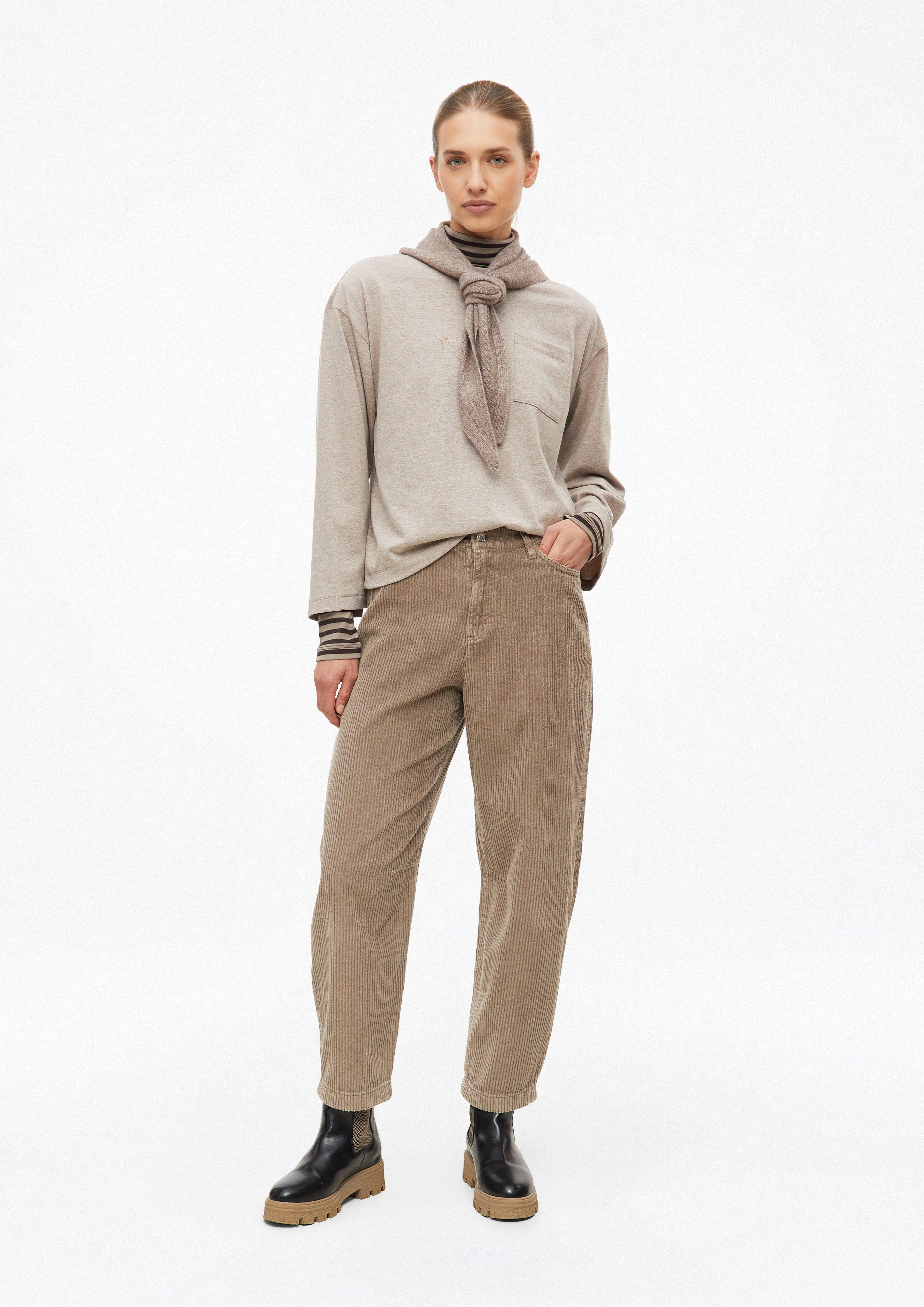Women Ankle-length corduroy pants with barrel legs in brown by s.Oliver