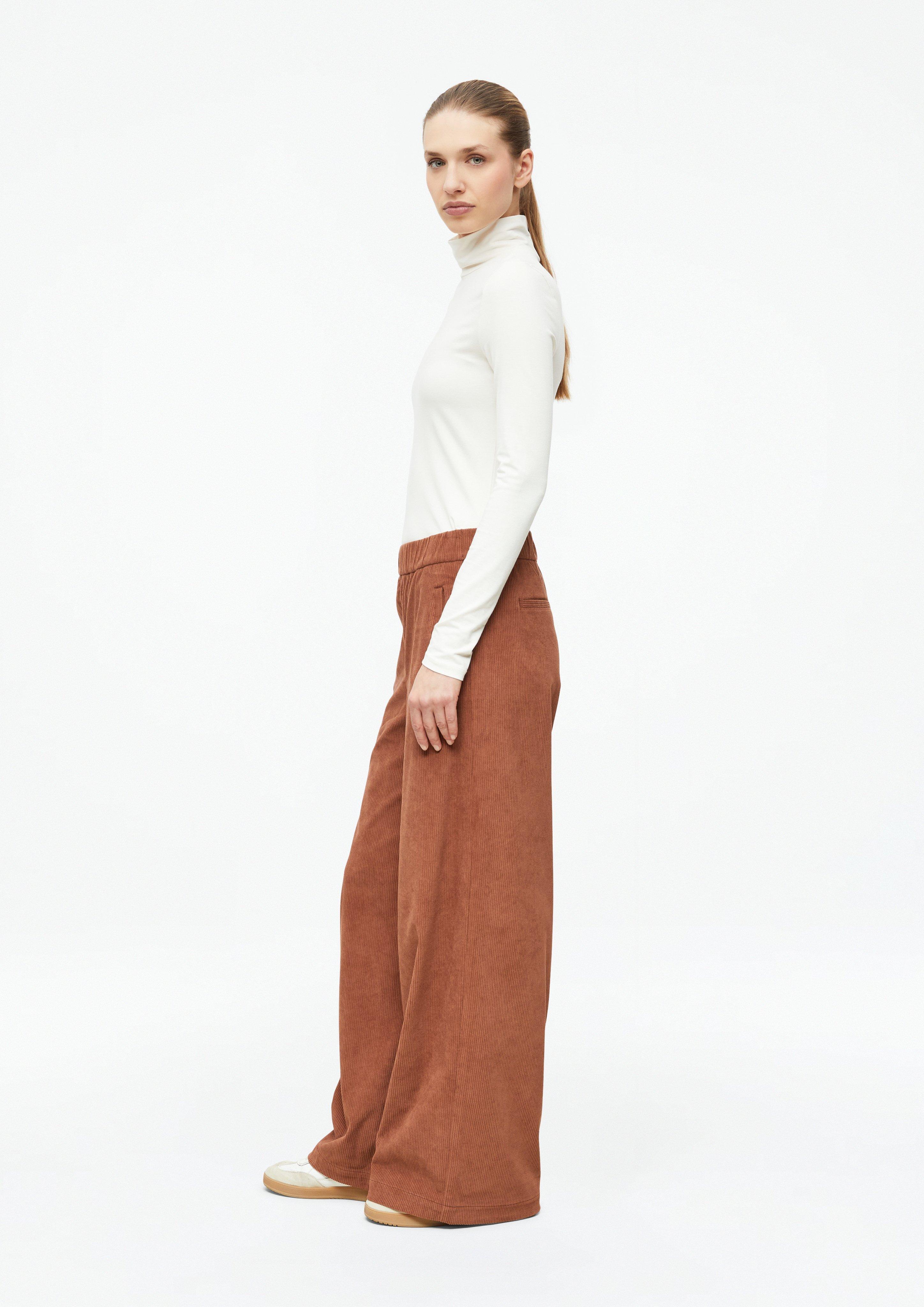 Women Soft corduroy pants with a wide leg and an elastic waistband in orange by s.Oliver
