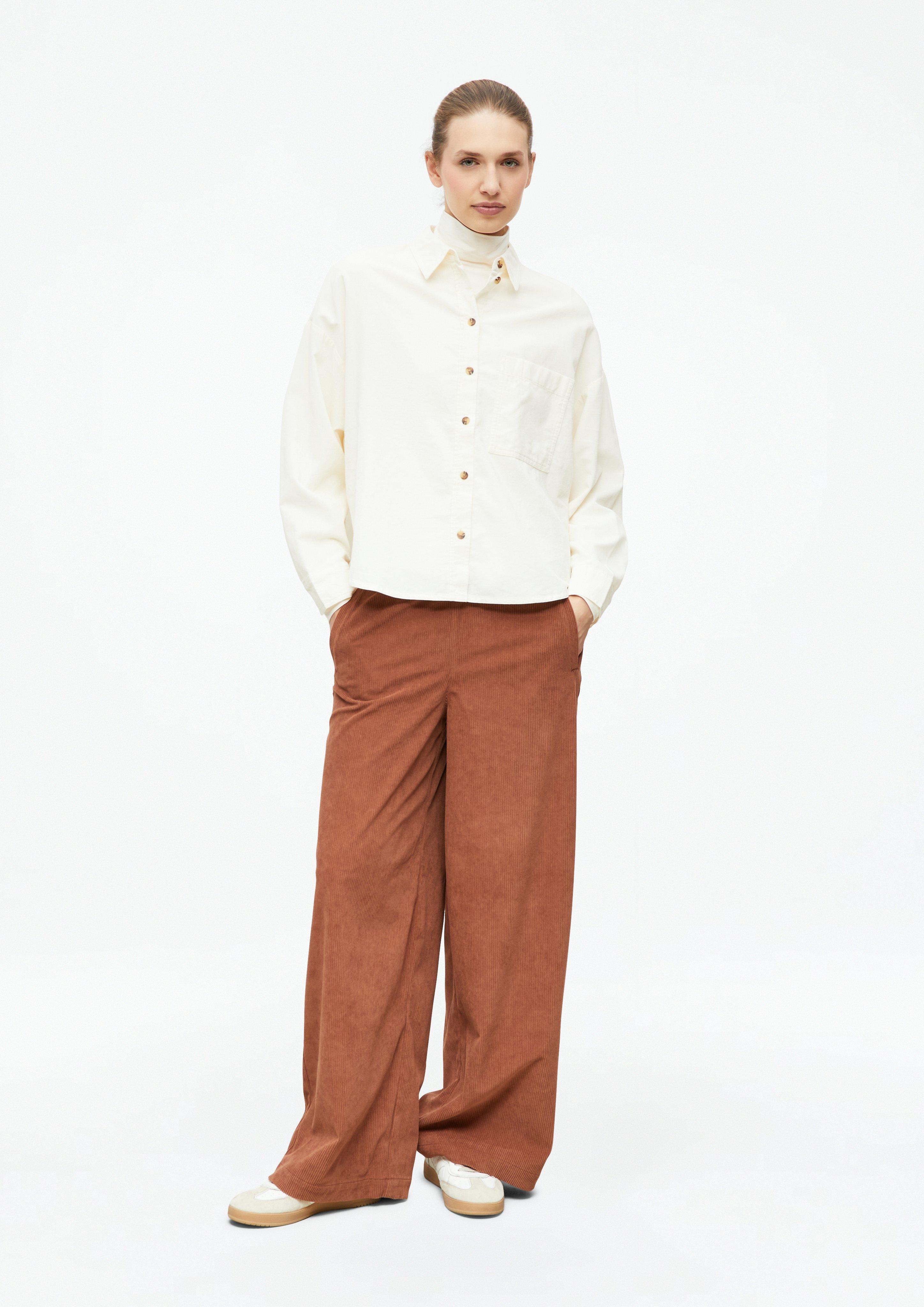 Women Soft corduroy pants with a wide leg and an elastic waistband in orange by s.Oliver