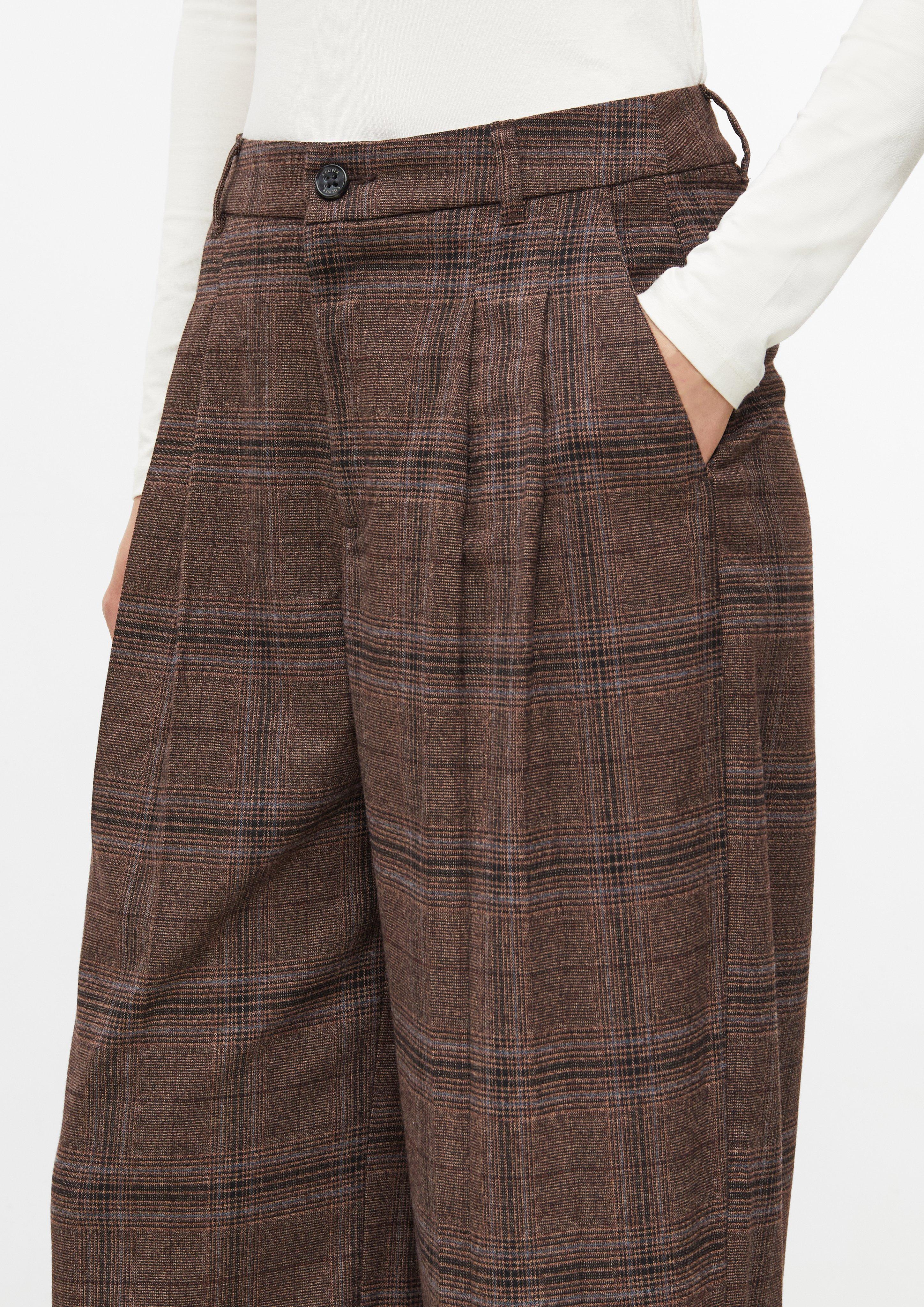 Damen Hose mit Check-Muster und Bundfalten im Extra Wide Leg in braun von s.Oliver