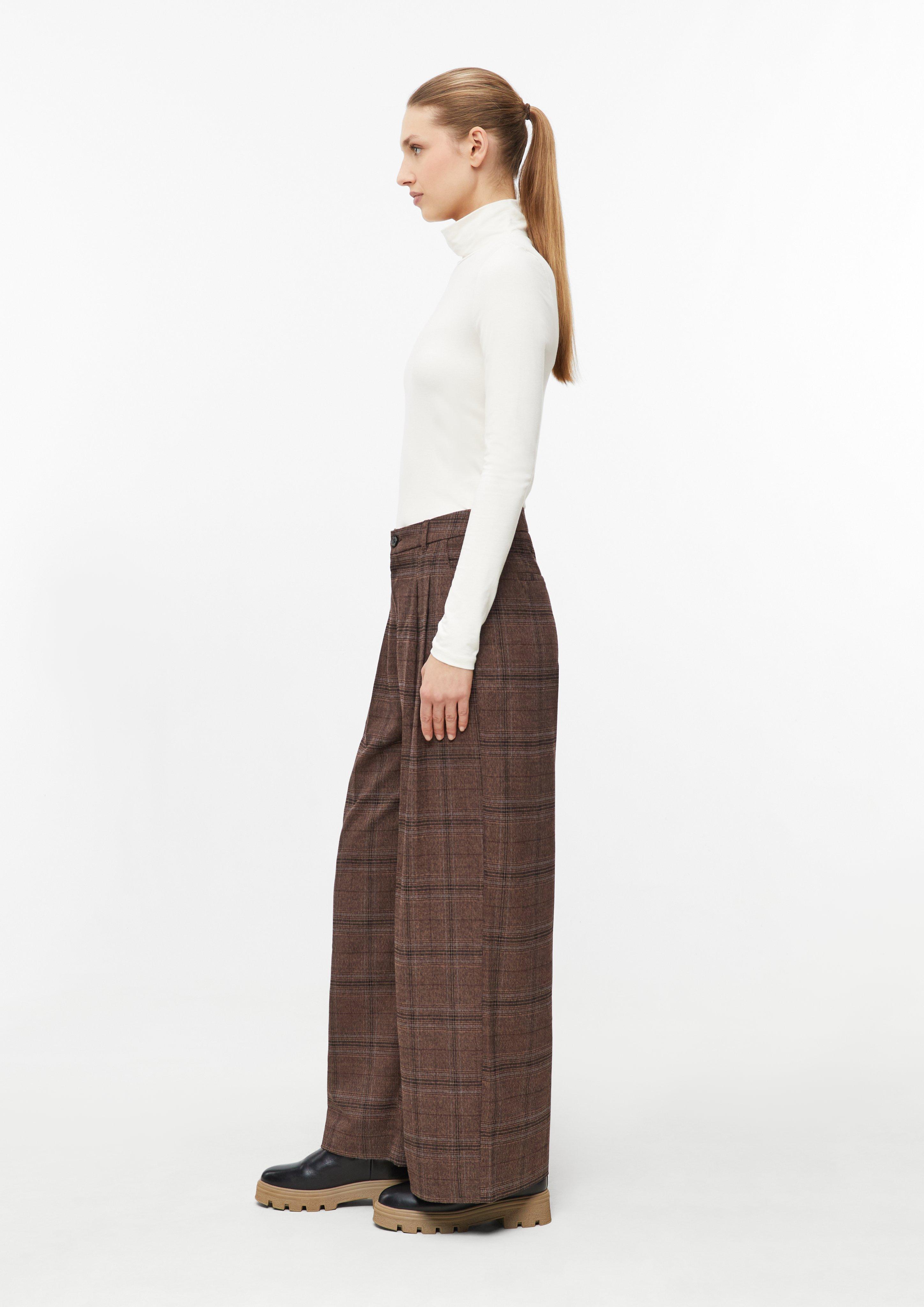 Damen Hose mit Check-Muster und Bundfalten im Extra Wide Leg in braun von s.Oliver