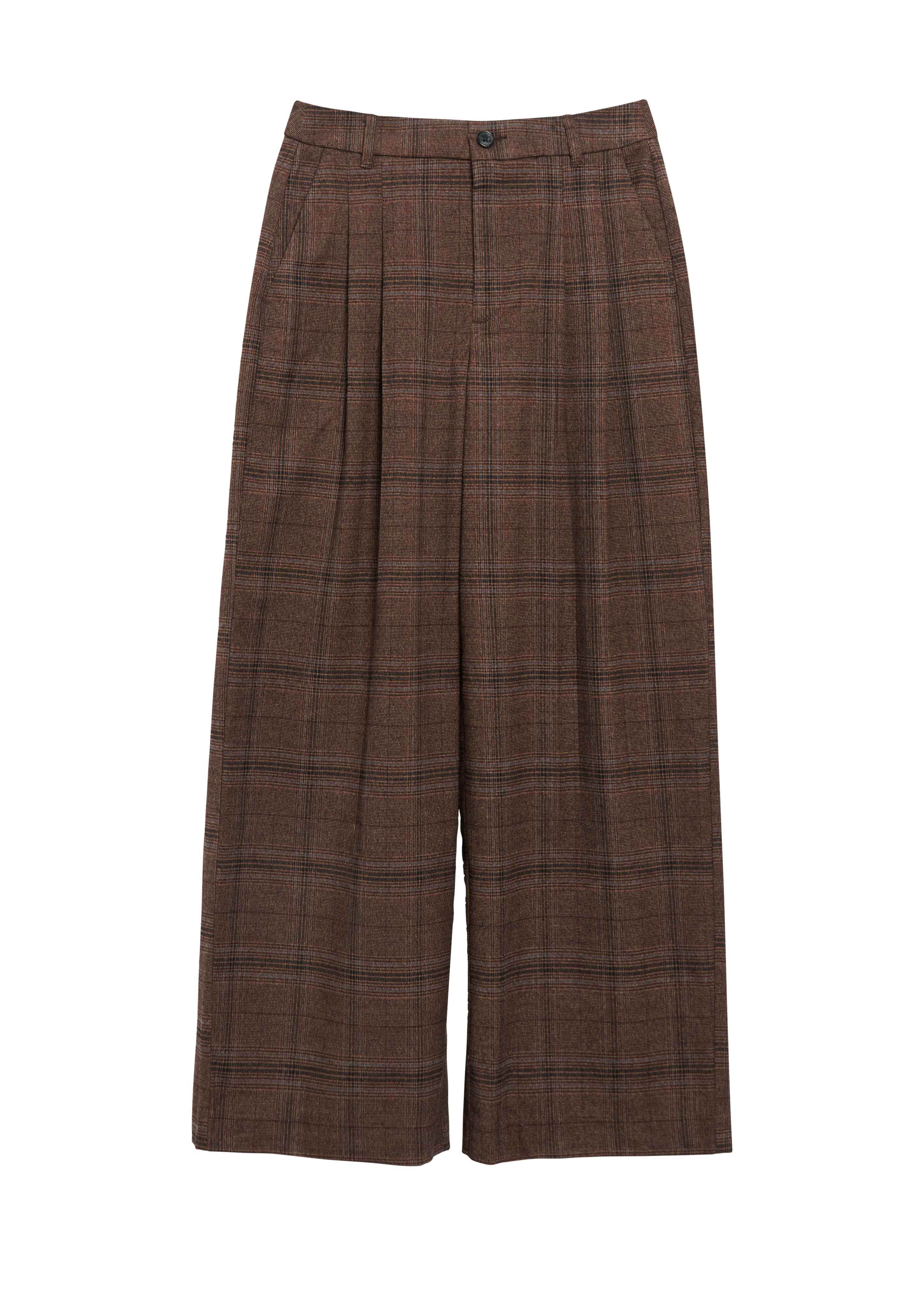 Broek met ruitjespatroon en plooien in een extra wijde pijp