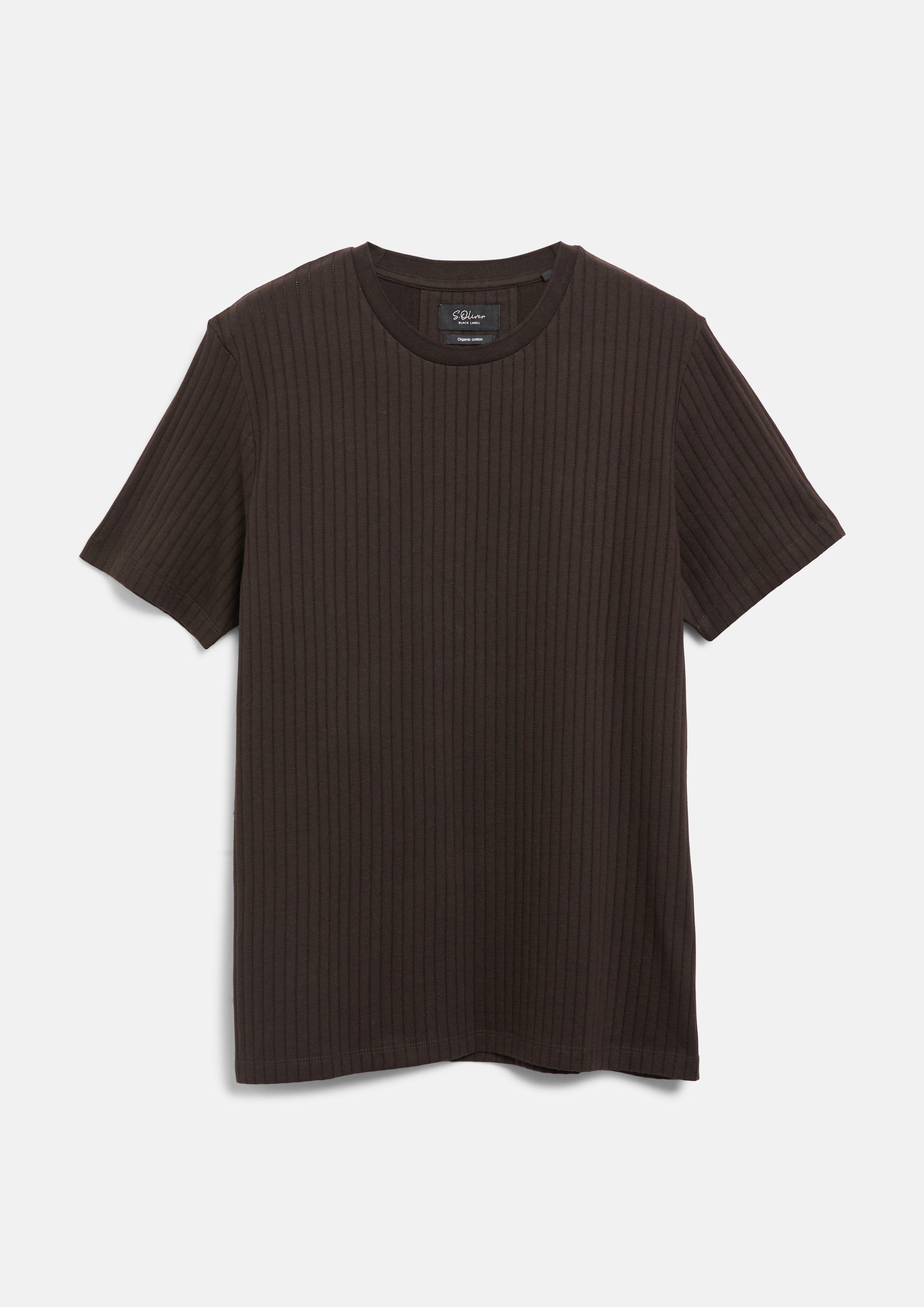Elegant T-shirt with a subtle ribbed texture in dark brown by s.Oliver BLACK LABEL