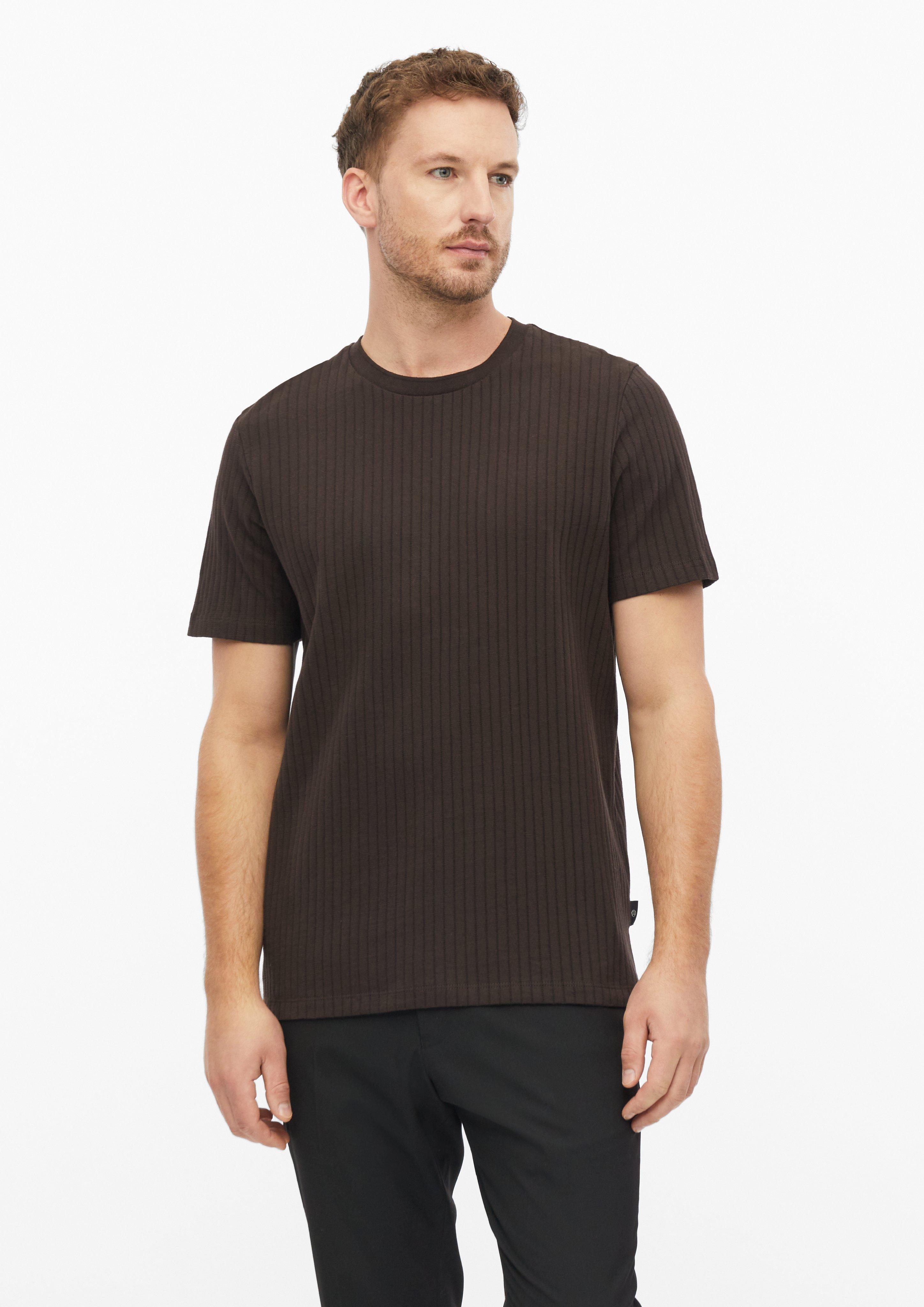 Elegant T-shirt met een fijne ribbelstructuur in donkerbruin van s.Oliver BLACK LABEL