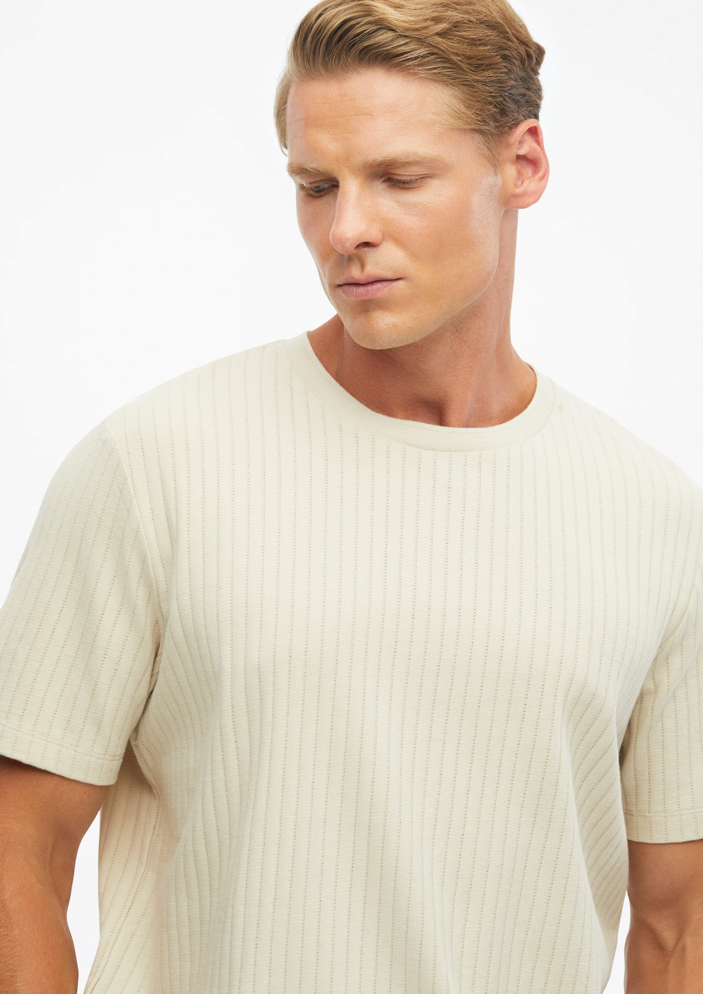 Hommes T-shirt raffiné à fines côtes en beige de s.Oliver BLACK LABEL